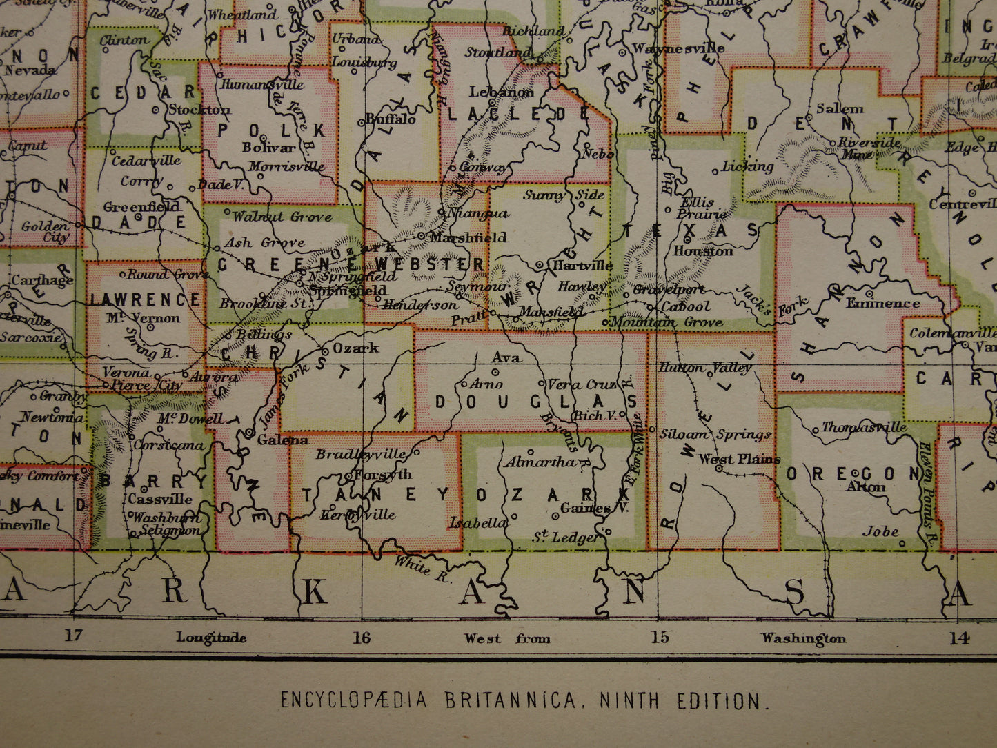 MISSOURI Antieke kaart van de staat Missouri 1883 originele oude kaart Kansas City Saint Louis VS te koop Verenigde Staten