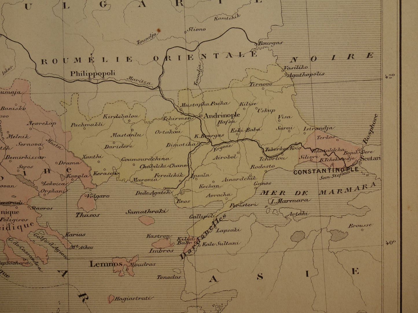 Oude kaart van Europees Turkije in het jaar 1896 historische landkaart Albanië Noord-Macedonië Bulgarije Griekenland oude vintage kaarten