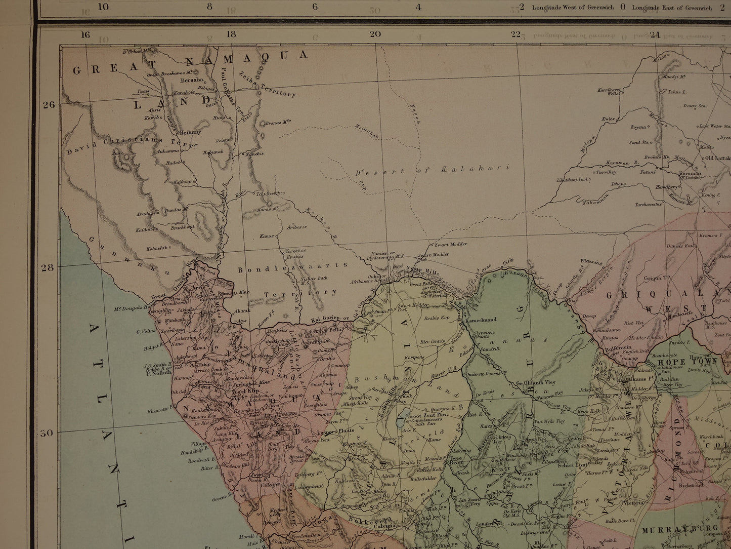 AFRIKA Grote antieke kaart van Zuid-Afrika en Noordwest-Afrika 1875 originele oude historische landkaart Marokko Algerije Tunesië
