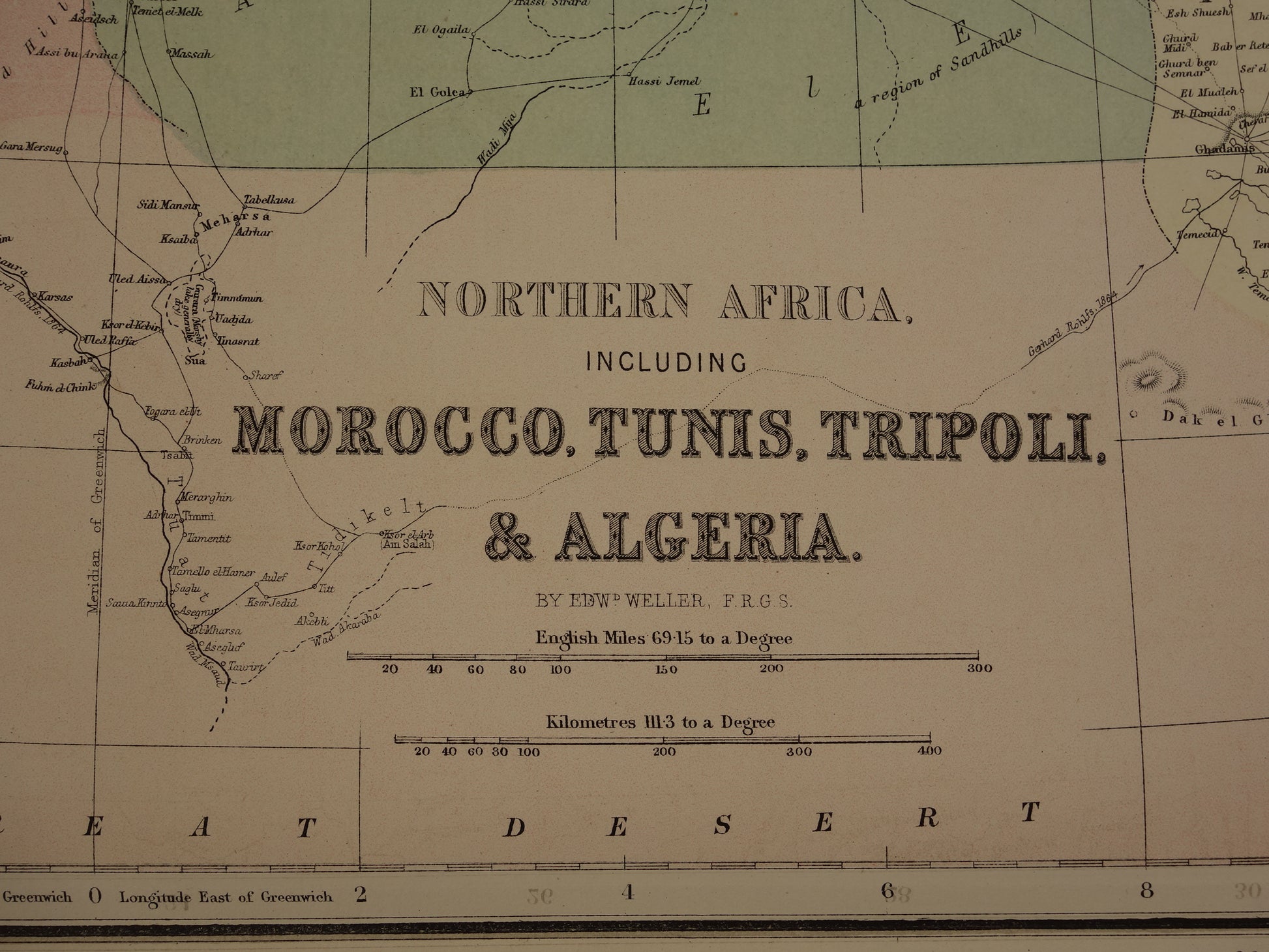 vintage kaart noordwest afrika met marokko tunesie en algerije