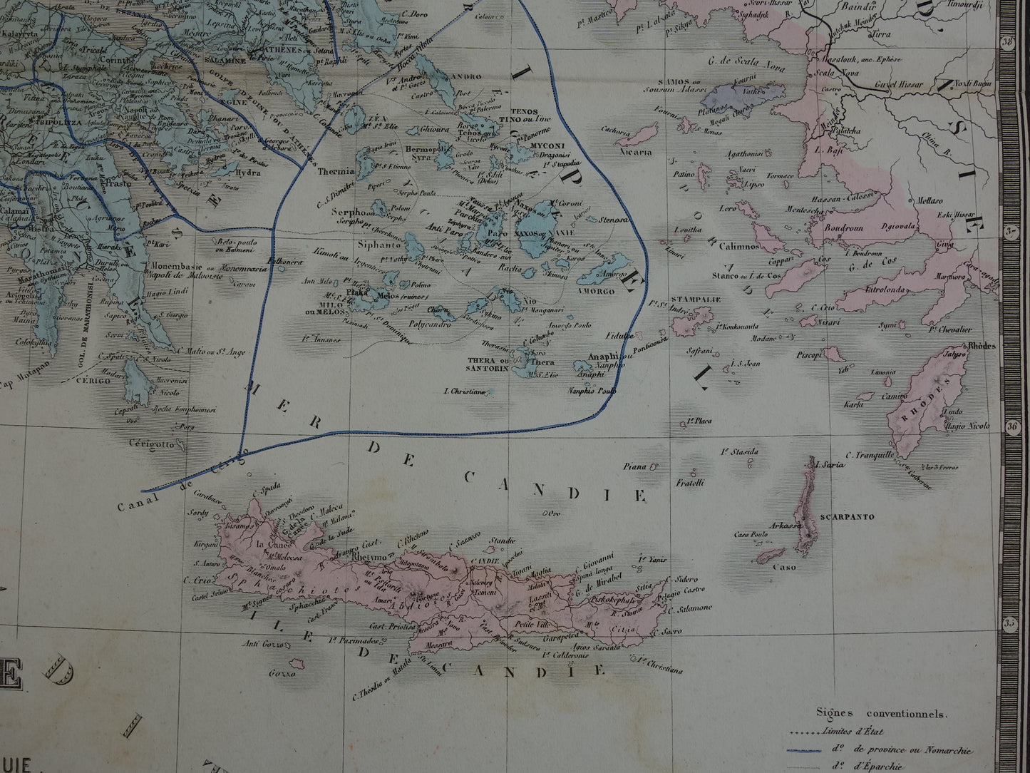 Oude kaart van Griekenland uit 1876 originele antieke landkaart Athene Kreta vintage historische kaarten