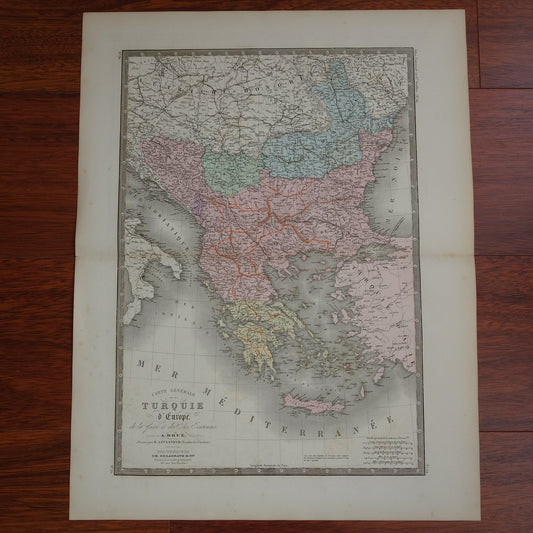 Ottomaanse Rijk antieke kaart van Europees Turkije met Balkan Servië Griekenland 145+ jaar oude landkaart vintage historische kaarten
