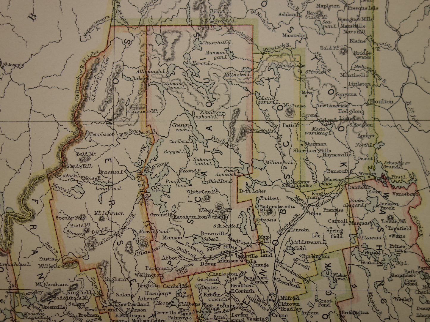 MAINE Oude kaart van de staat Maine1883 originele antieke kaart Portland Augusta Lewiston vintage kaarten van Verenigde Staten