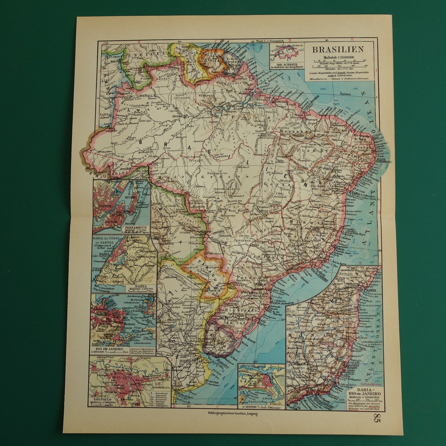 Oude landkaart van Brazilië uit het jaar 1928