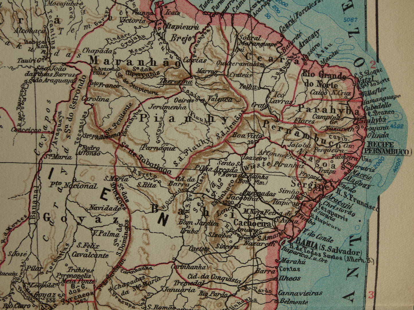 Brazilië oude landkaart van Brazilië uit 1928 originele vintage kaart Rio de Janeiro Bahia Sao Paolo
