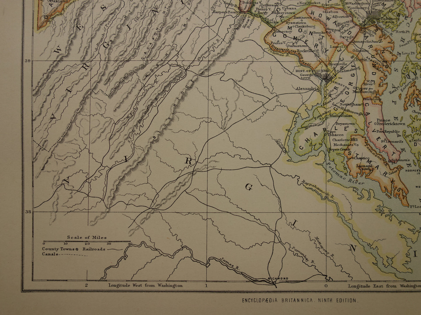 MARYLAND Oude kaart van de staat Maryland1883 originele antieke kaart Baltimore Columbia Washington vintage kaarten van Verenigde Staten