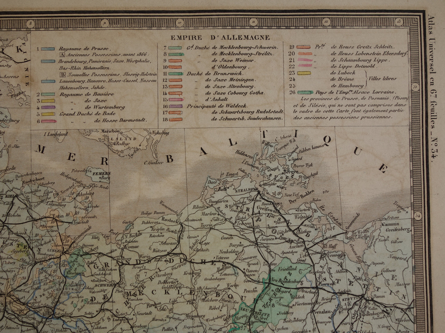 DUITSLAND grote antieke landkaart van het Duitse Rijk uit 1876 originele oude vintage kaart