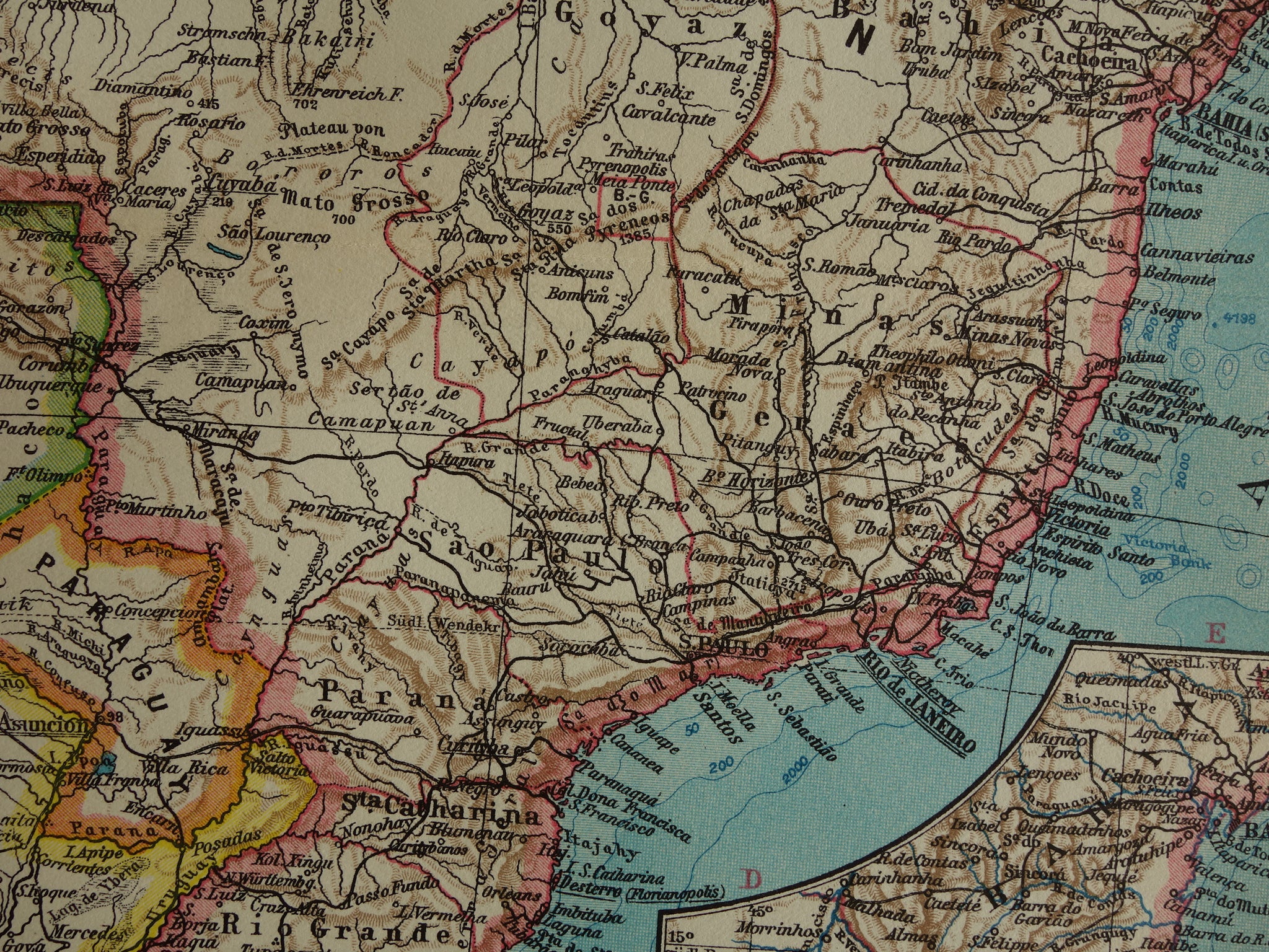 Brazilië oude landkaart van Brazilië uit 1928 originele vintage kaart
