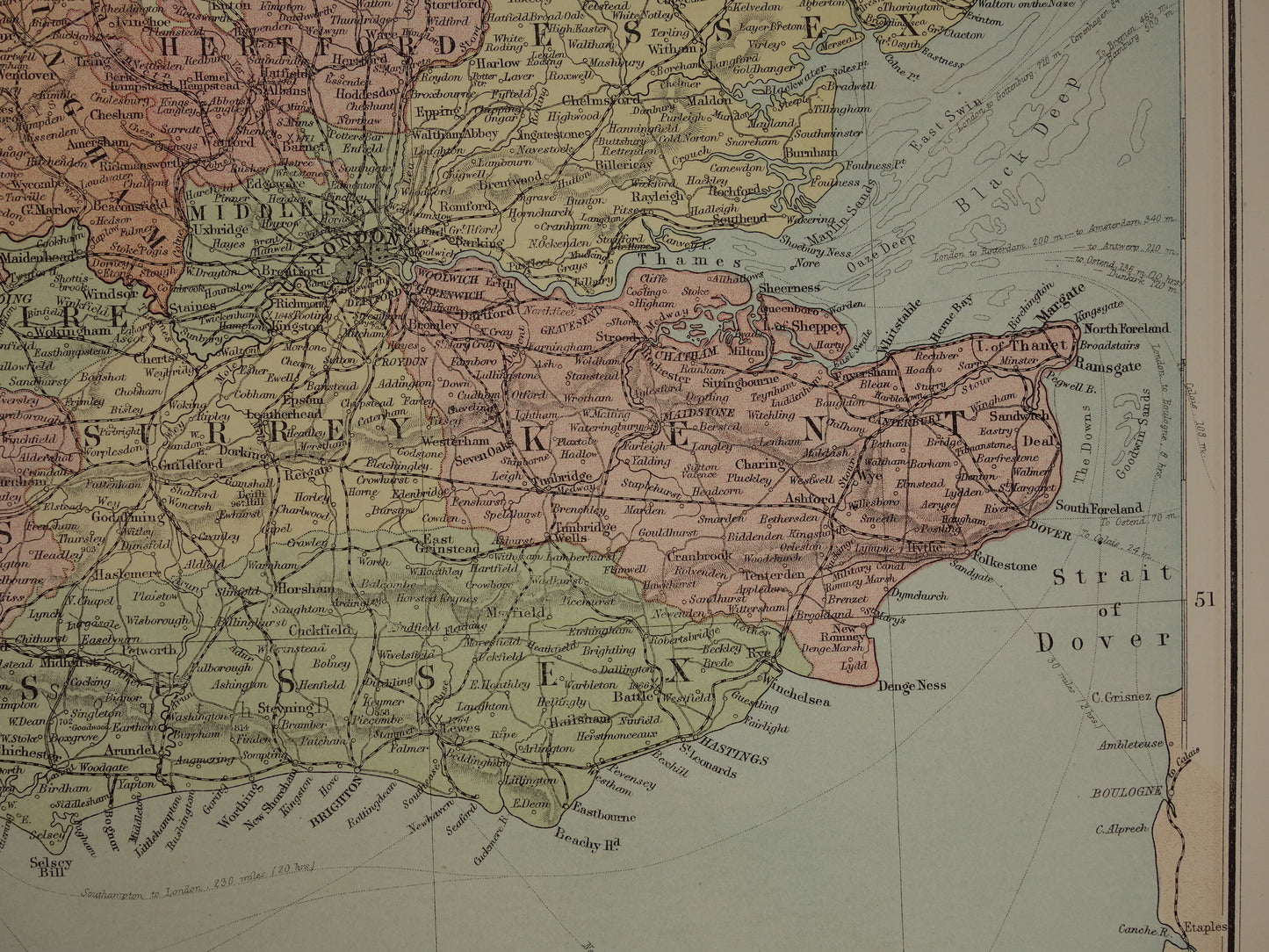 ENGELAND Vintage kaart van zuid-Engeland en Wales Scilly eilanden 1875 originele oude antieke grote landkaart