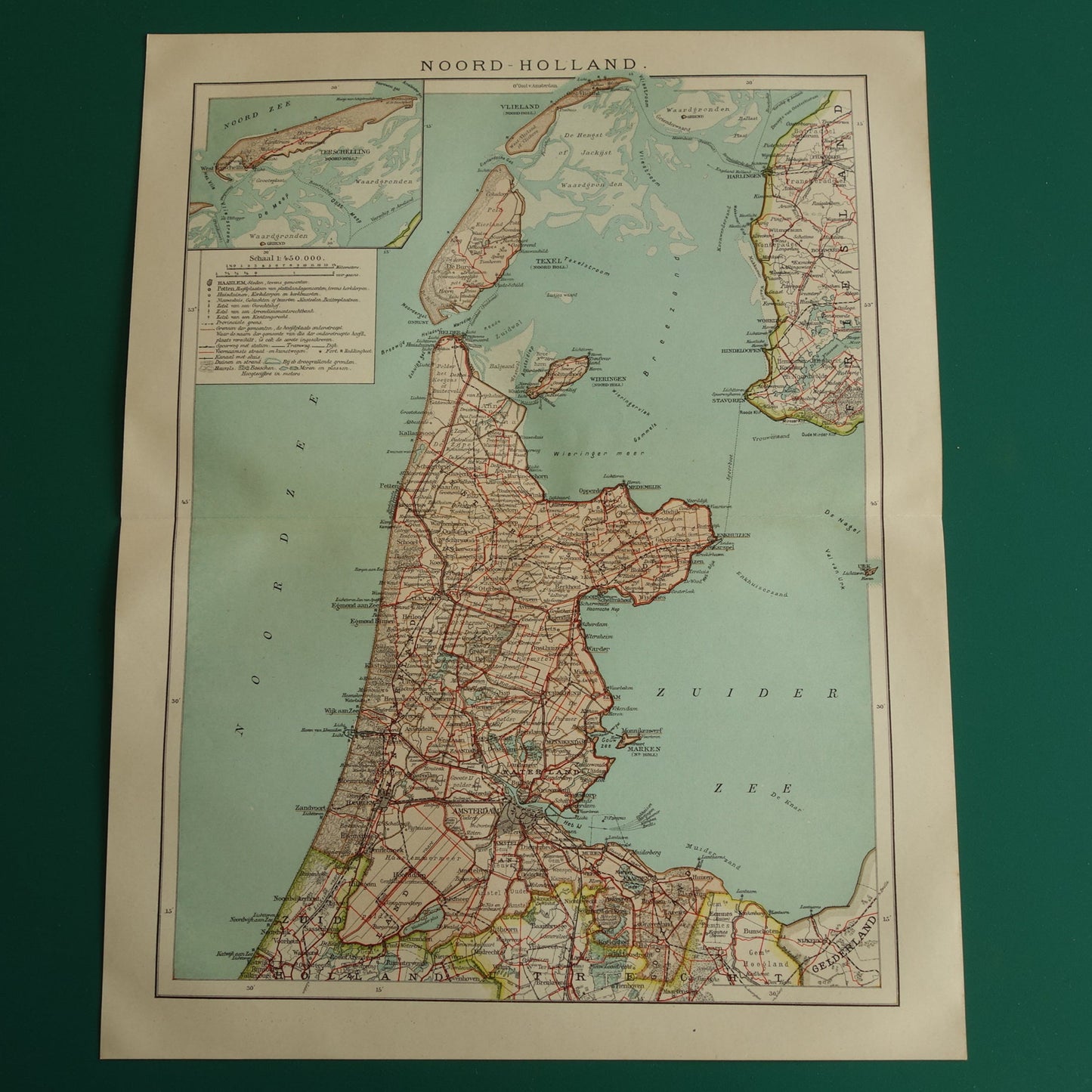 Oude kaart van de provincie Noord-Holland uit 1920 originele vintage antieke landkaart Amsterdam Enkhuizen Alkmaar Texel - Nederlandse landkaarten
