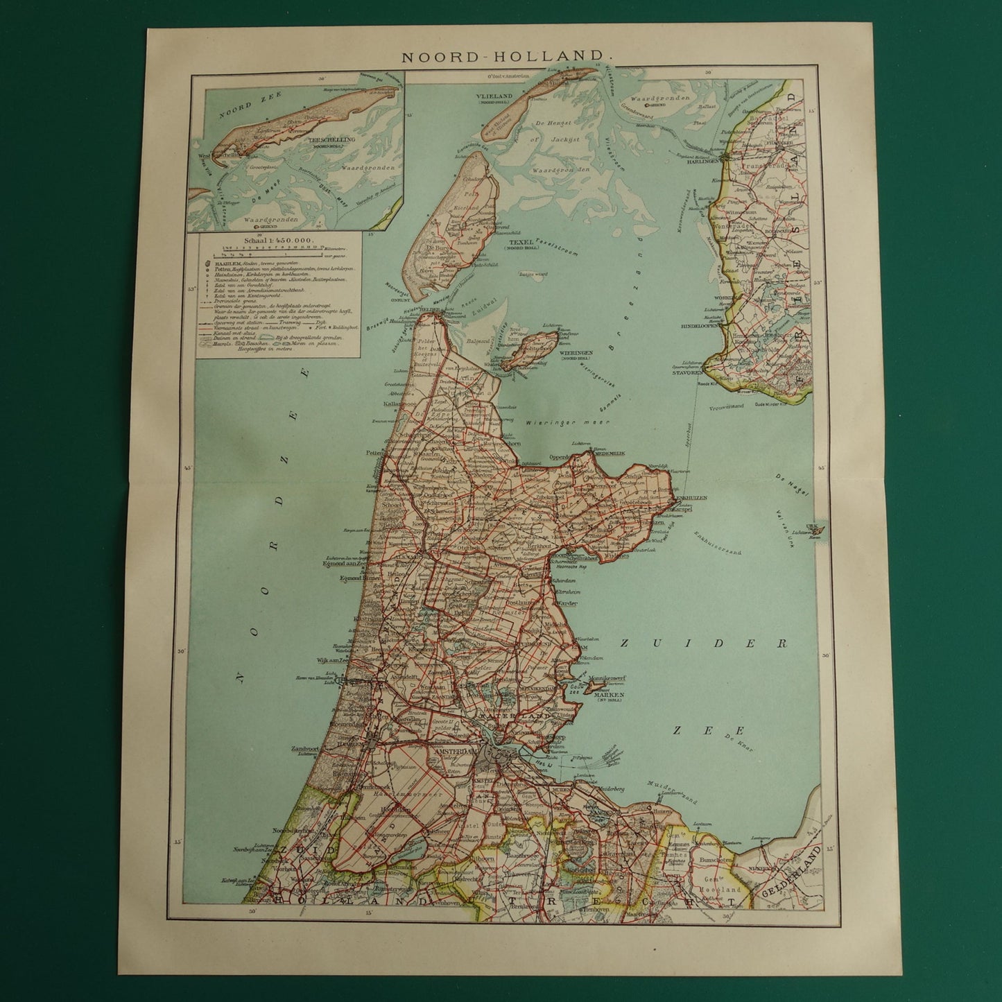 Oude kaart van de provincie Noord-Holland uit 1920 originele vintage antieke landkaart Amsterdam Enkhuizen Alkmaar Texel - Nederlandse landkaarten
