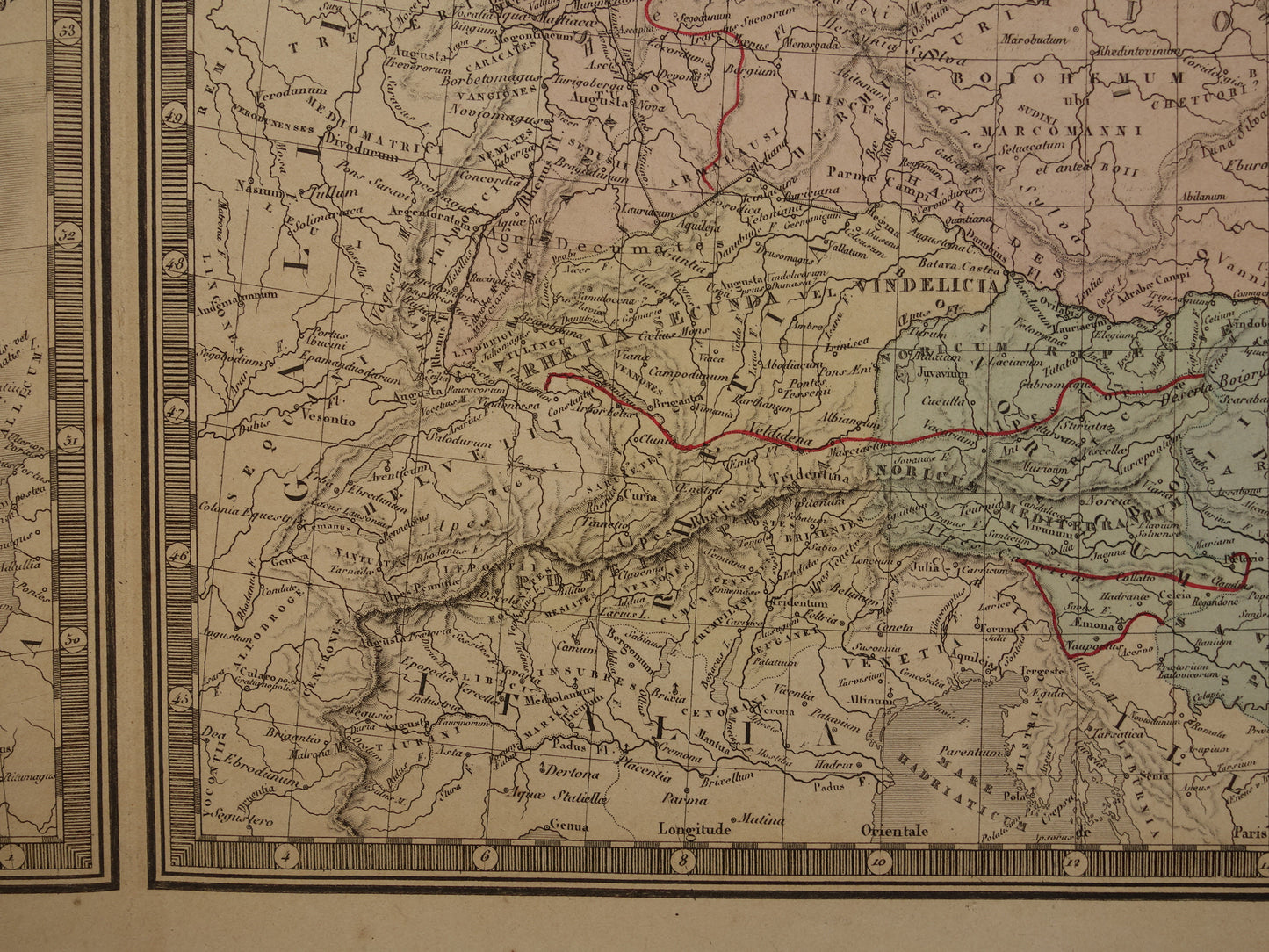 Oude historische kaart van Groot-Brittanië en Duitsland in de klassieke oudheid 1876 originele antieke handgekleurde kaart poster van Romeinse Rijk Brittannia Hibernia Germania