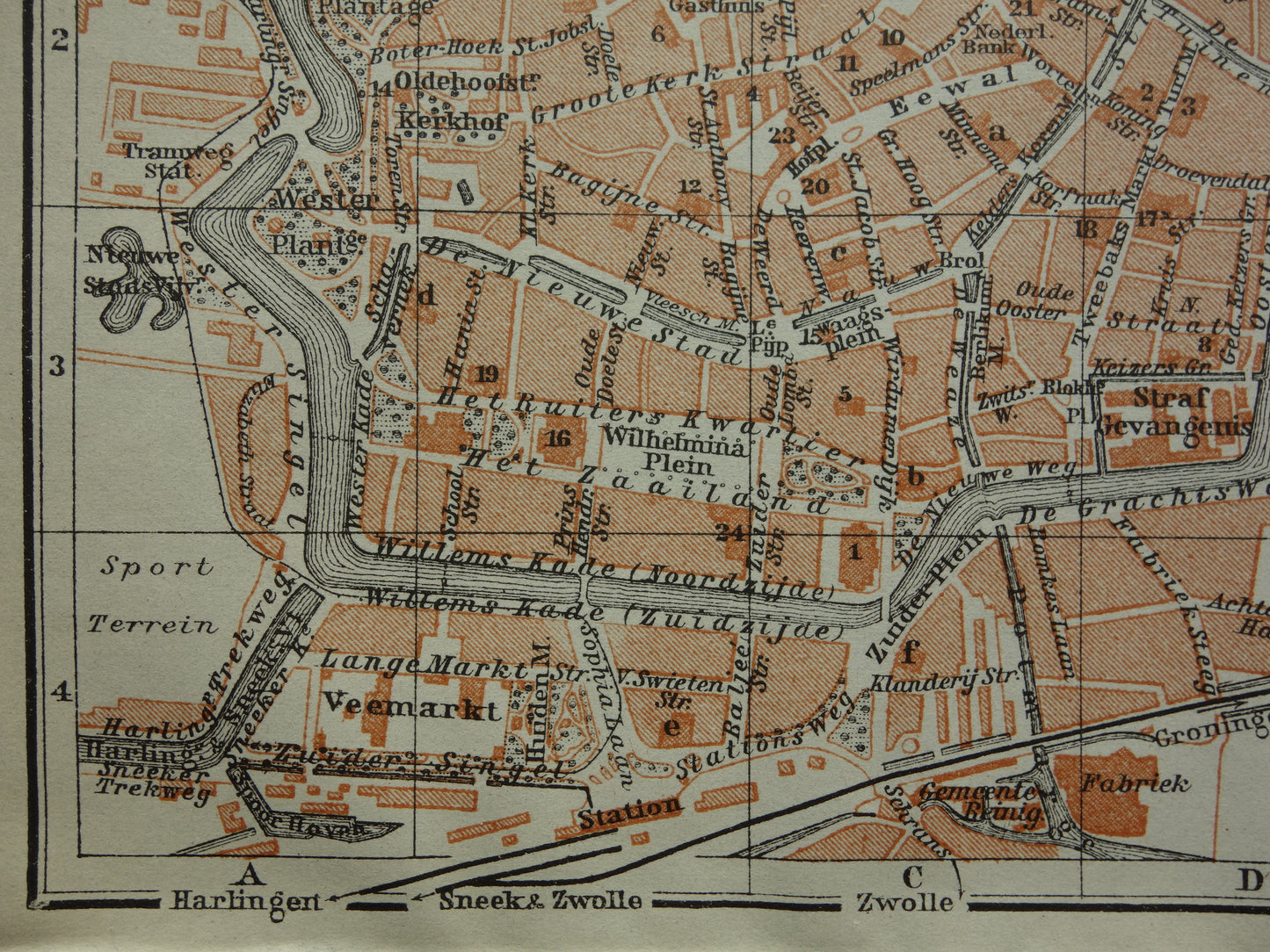 Leeuwarden oude kaart van Leeuwarden uit 1910 kleine originele antieke plattegrond vintage print