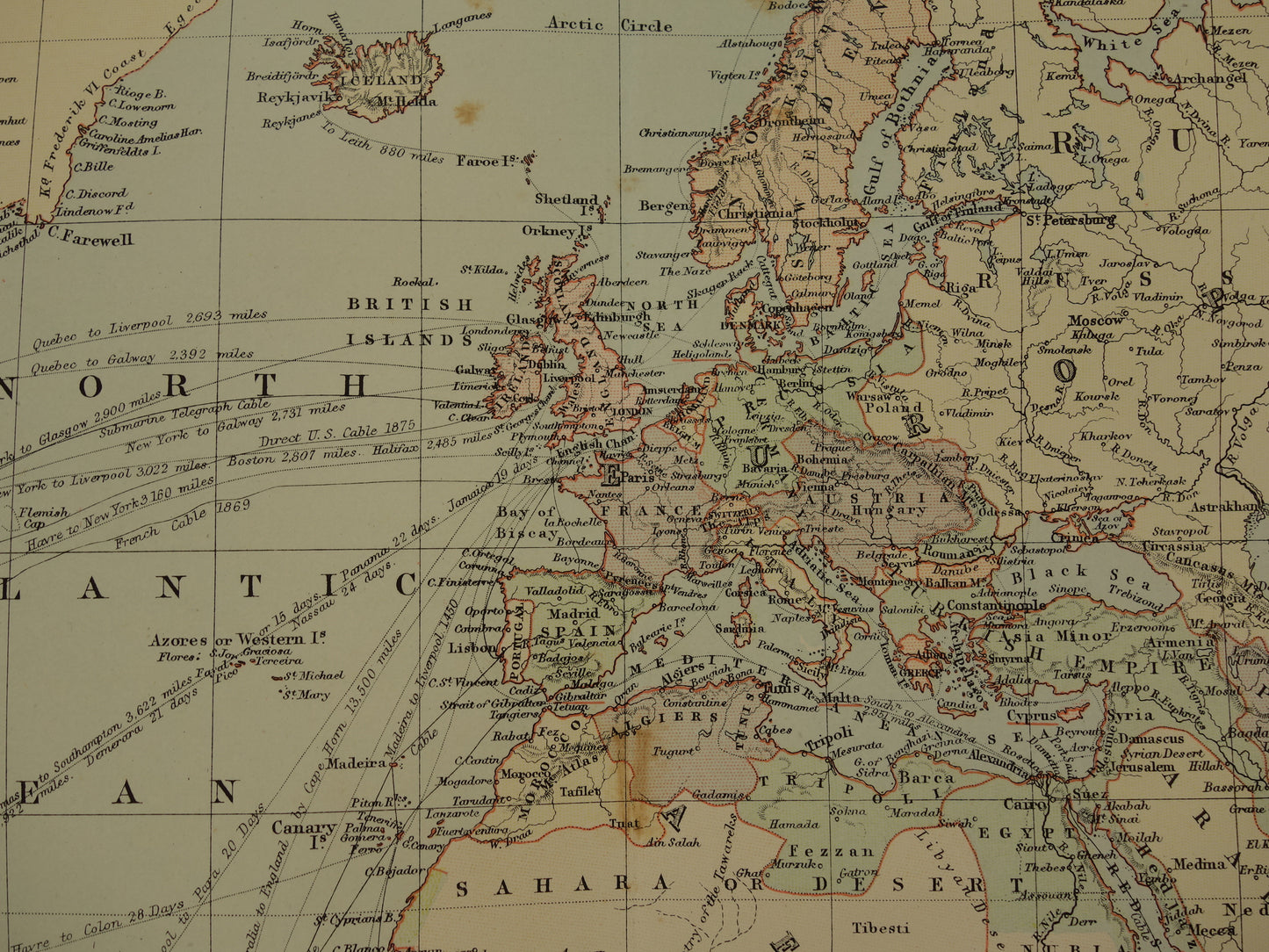 WERELDKAART grote antieke kaart van de wereld in mercatorprojectie 1890 originele 130+ jaar oude wereldkaarten poster