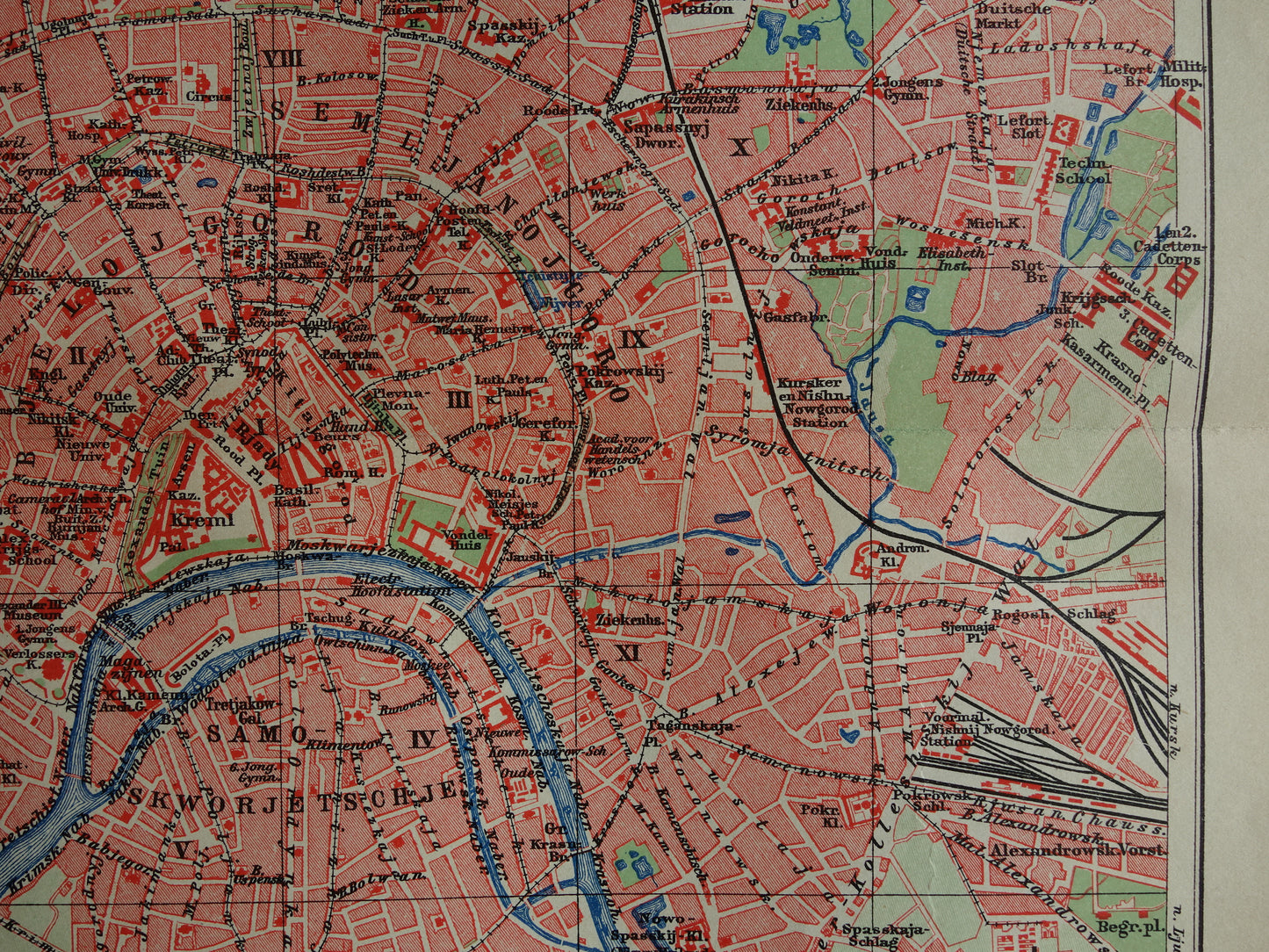 MOSKOU Oude kaart van Moskou uit 1910 originele Nederlandse antieke plattegrond