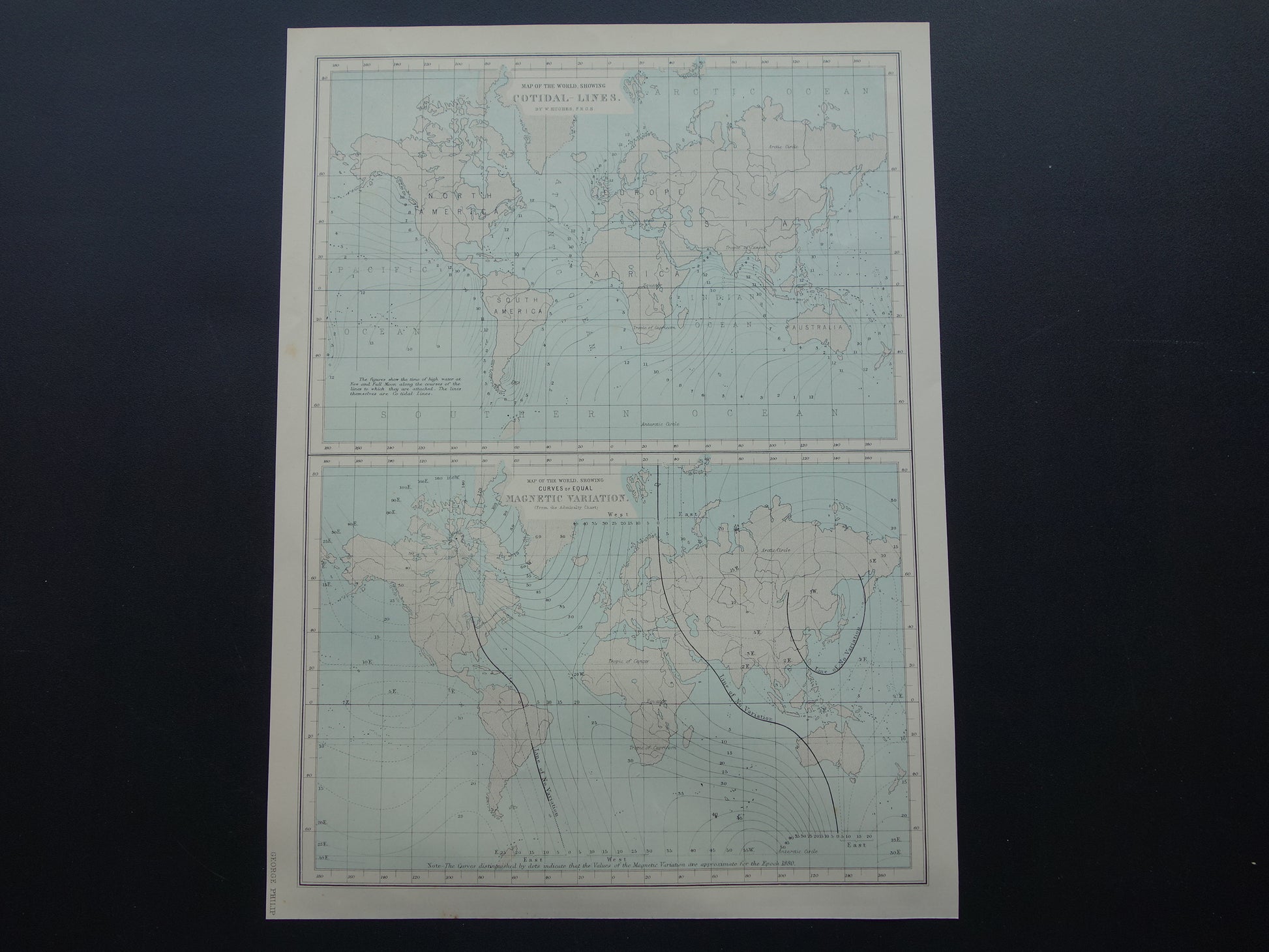 originele historische wereldkaart aardmagnetisch veld