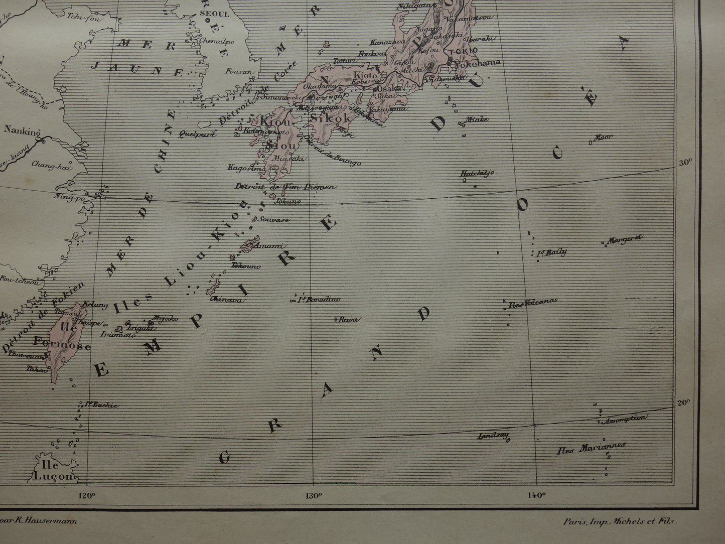 JAPAN Oude kaart van het Japanse Rijk uit het jaar 1896 historische landkaart Japan oude vintage kaarten