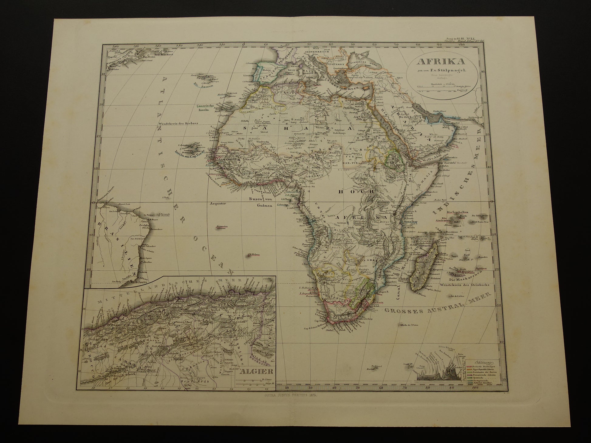 Oude kaart van Afrika in 1875 Grote originele antieke landkaart van Afrika - historische kaarten continent