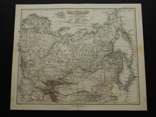 RUSLAND oude kaart van Russische Rijk Gedetailleerde antieke landkaart Europees en Aziatisch Rusland met jaartal - vintage poster Siberië 1875