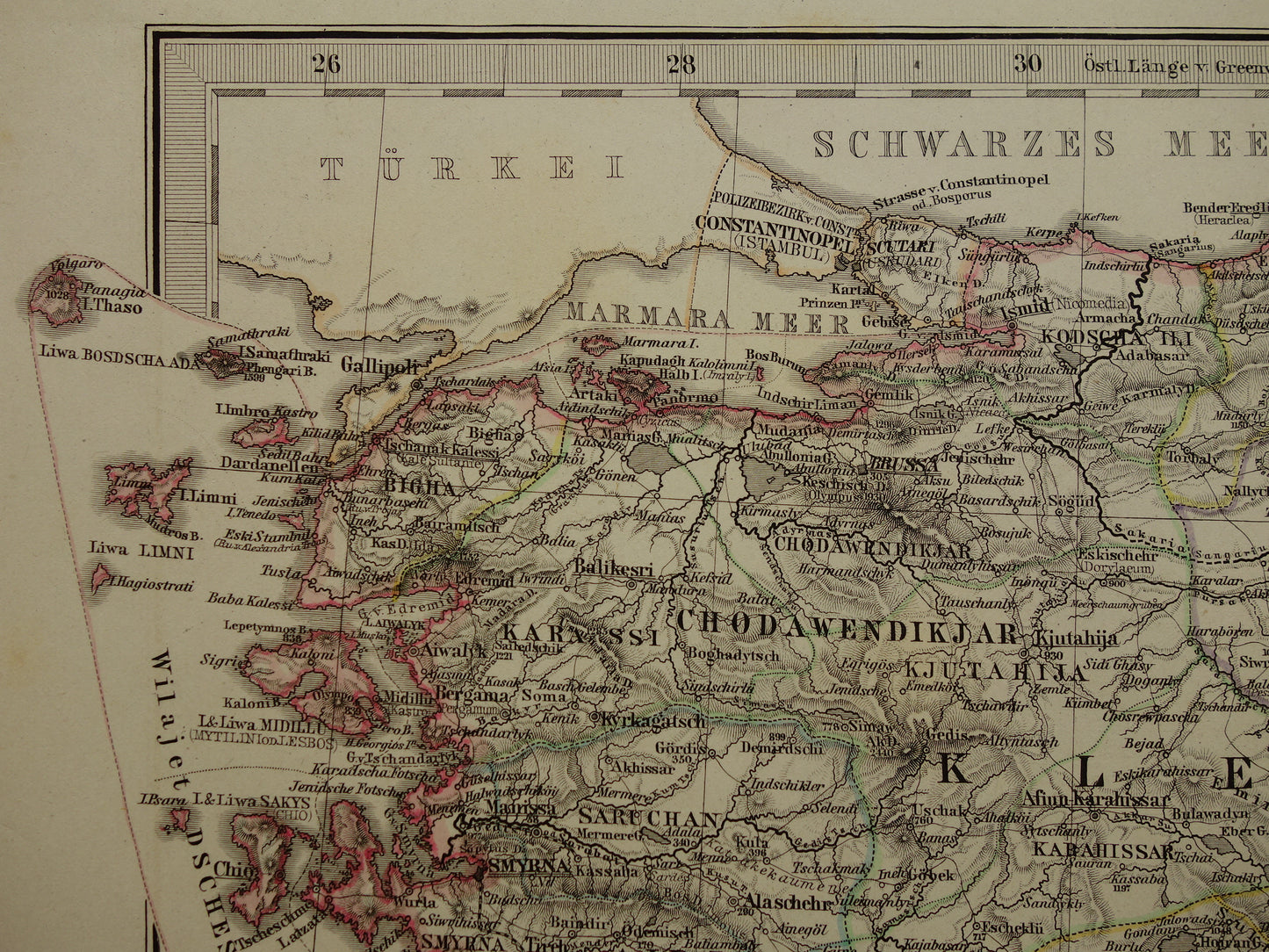 TURKIJE oude kaart van Klein-Azië Syrië 1875 originele grote antieke landkaart Midden-Oosten Cyprus Libanon Izmir Smyrna