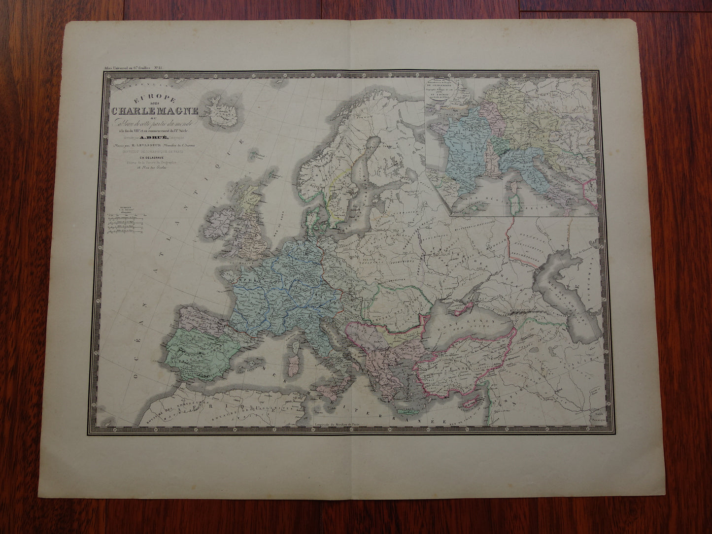 Antieke kaart van EUROPA tijdens Karel de Grote 145+ jaar oude grote landkaart van continent - originele vintage historische kaarten Rijk Carolus Magnus