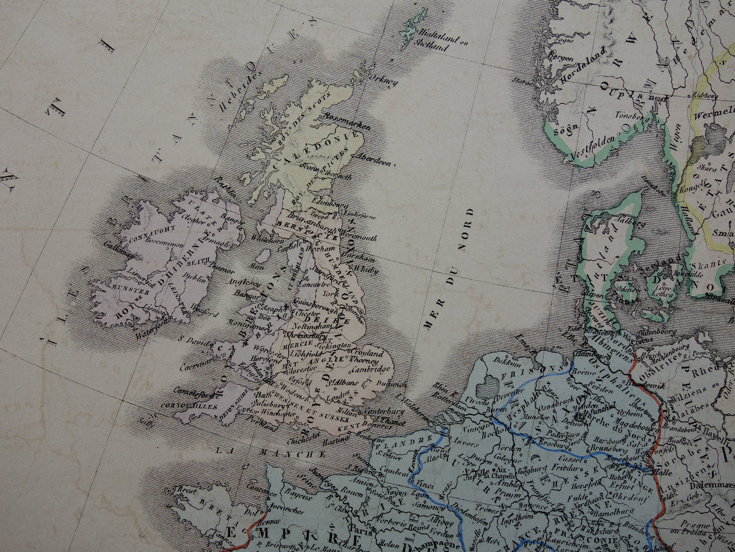 Antieke kaart van EUROPA tijdens Karel de Grote 145+ jaar oude grote landkaart van continent - originele vintage historische kaarten Rijk Carolus Magnus