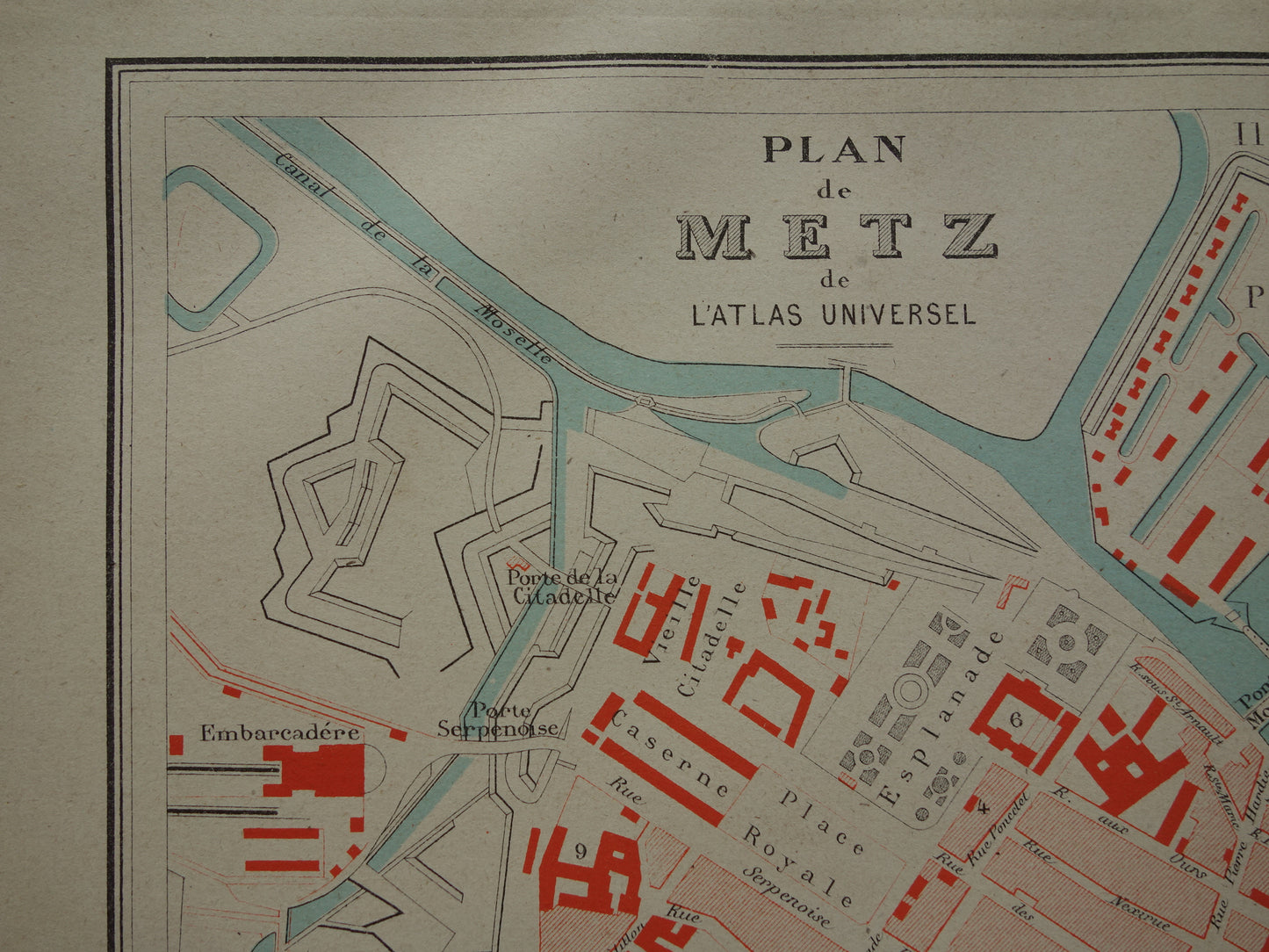 historische plattegrond kaart van Metz Frankrijk in het jaar 1879