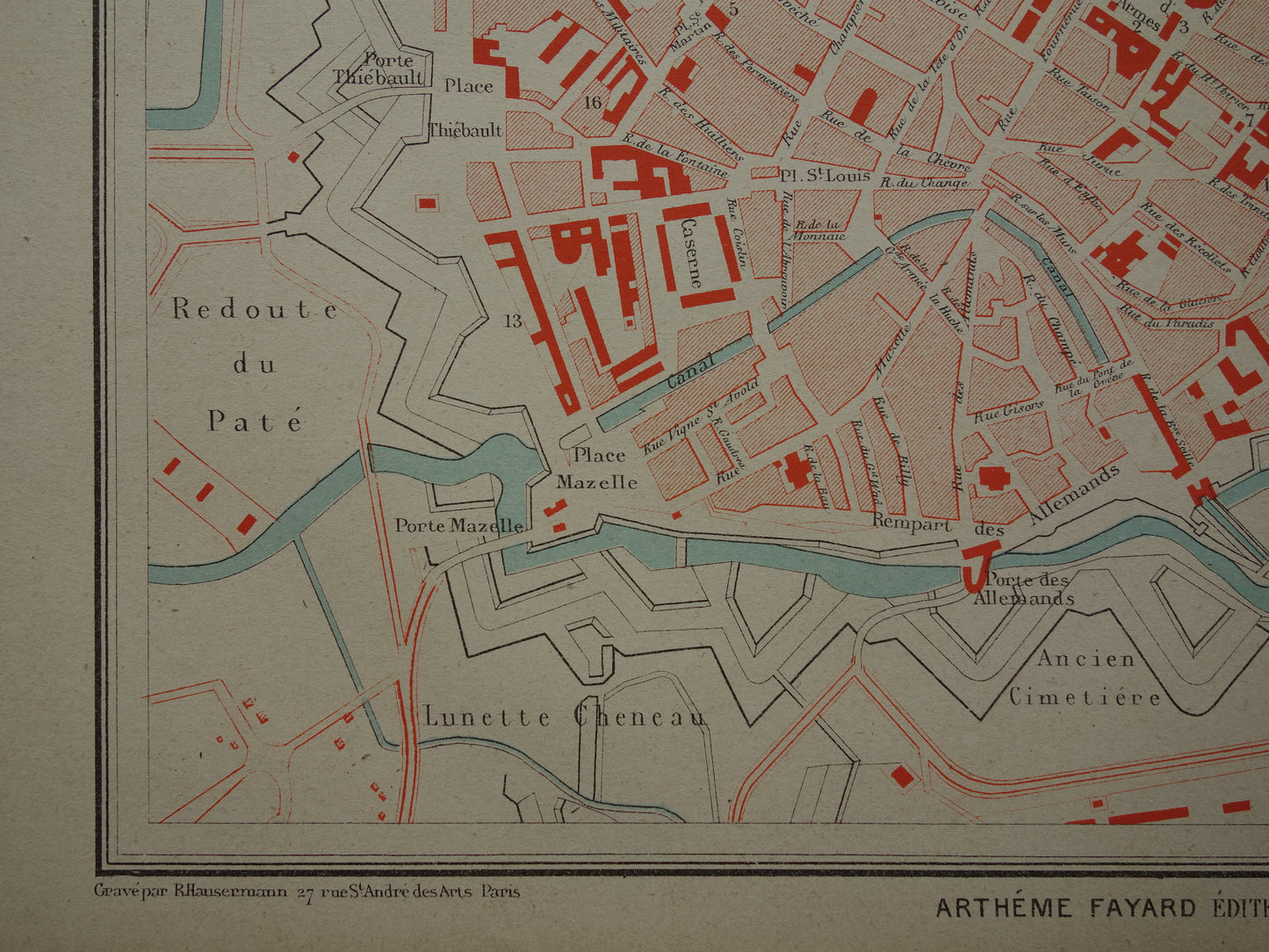METZ oude kaart van Metz Frankrijk uit 1879 originele antieke Franse plattegrond
