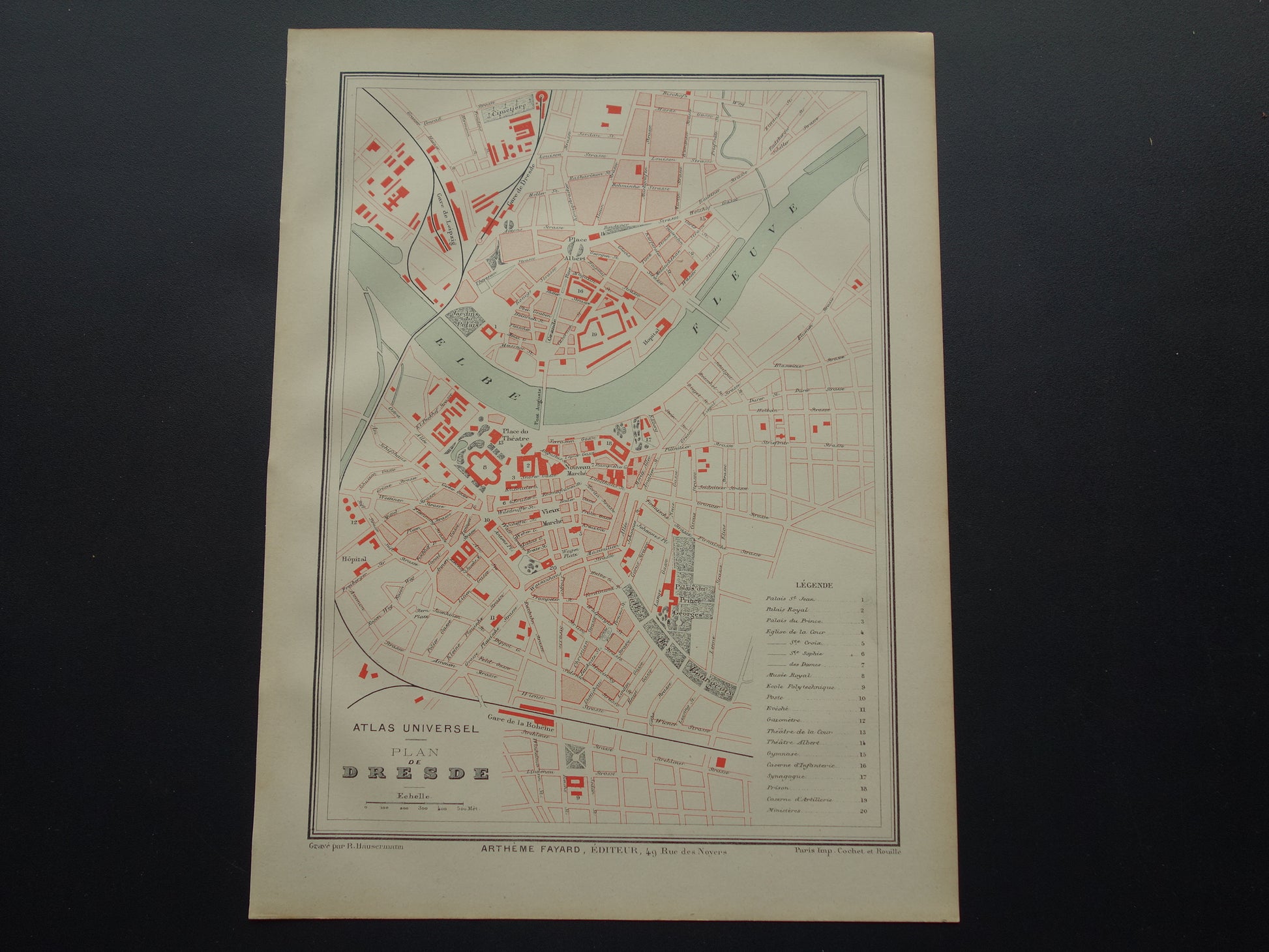 DRESDEN oude kaart van Dresden Duitsland uit 1879 originele antieke Franse plattegrond