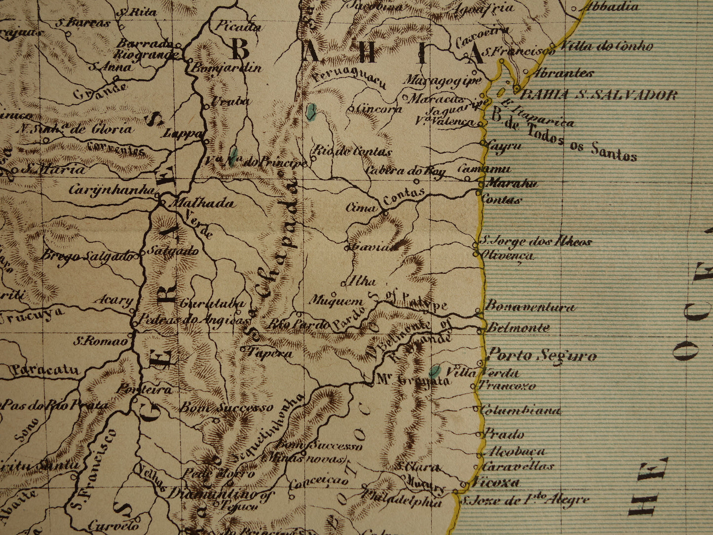 Brazilië oude landkaart oost Brazilië originele antieke Kuyper kaart uit 1882 vintage kaarten Rio de Janeiro Natal