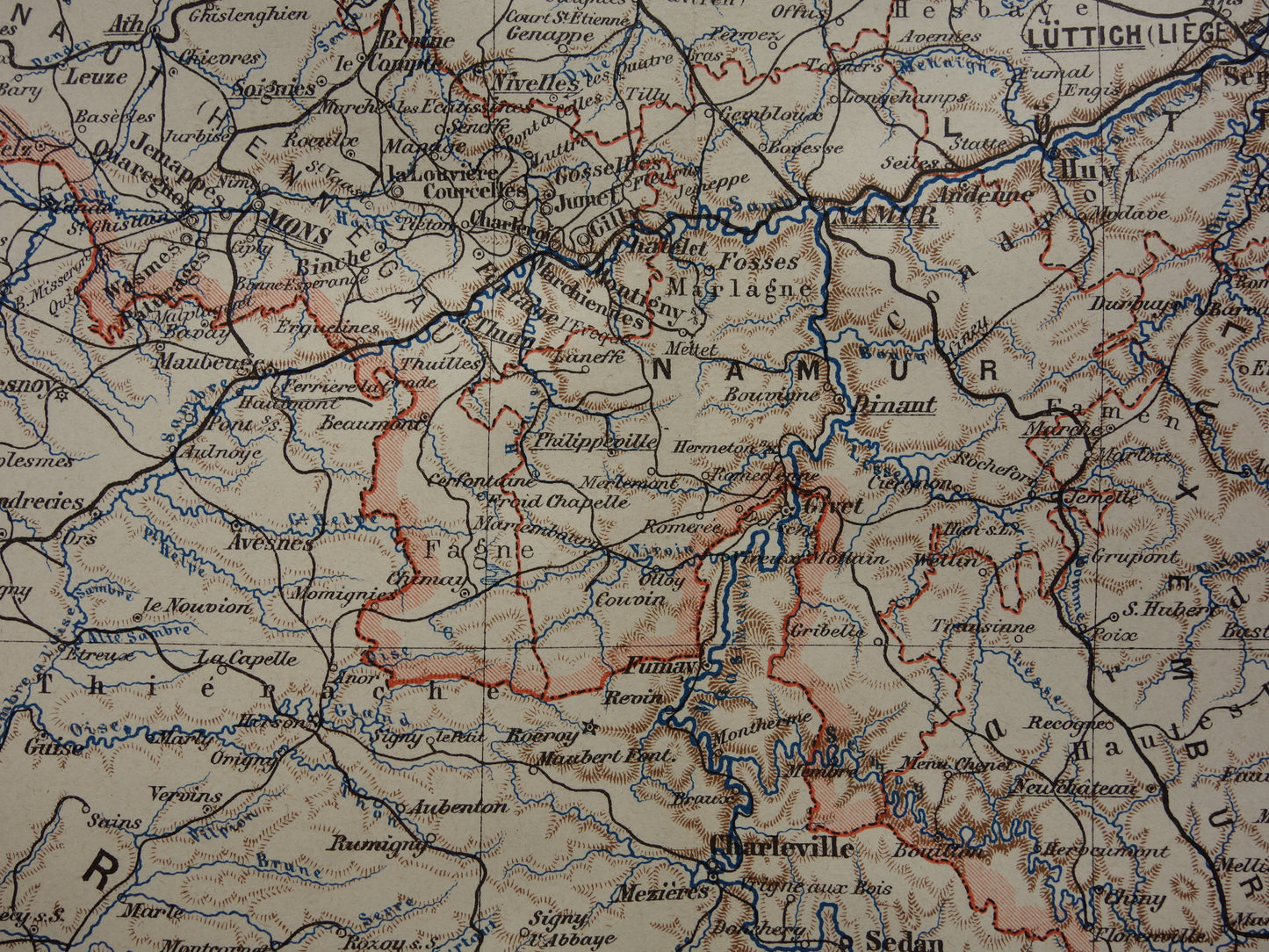 BELGIË oude kaart van België 1893 originele antieke Duitse gedetailleerde landkaart taalgrens