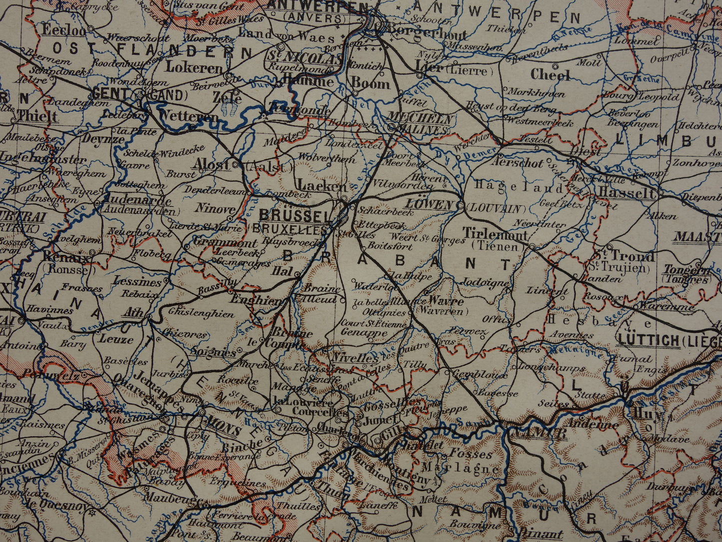 BELGIË oude kaart van België 1893 originele antieke Duitse gedetailleerde landkaart taalgrens