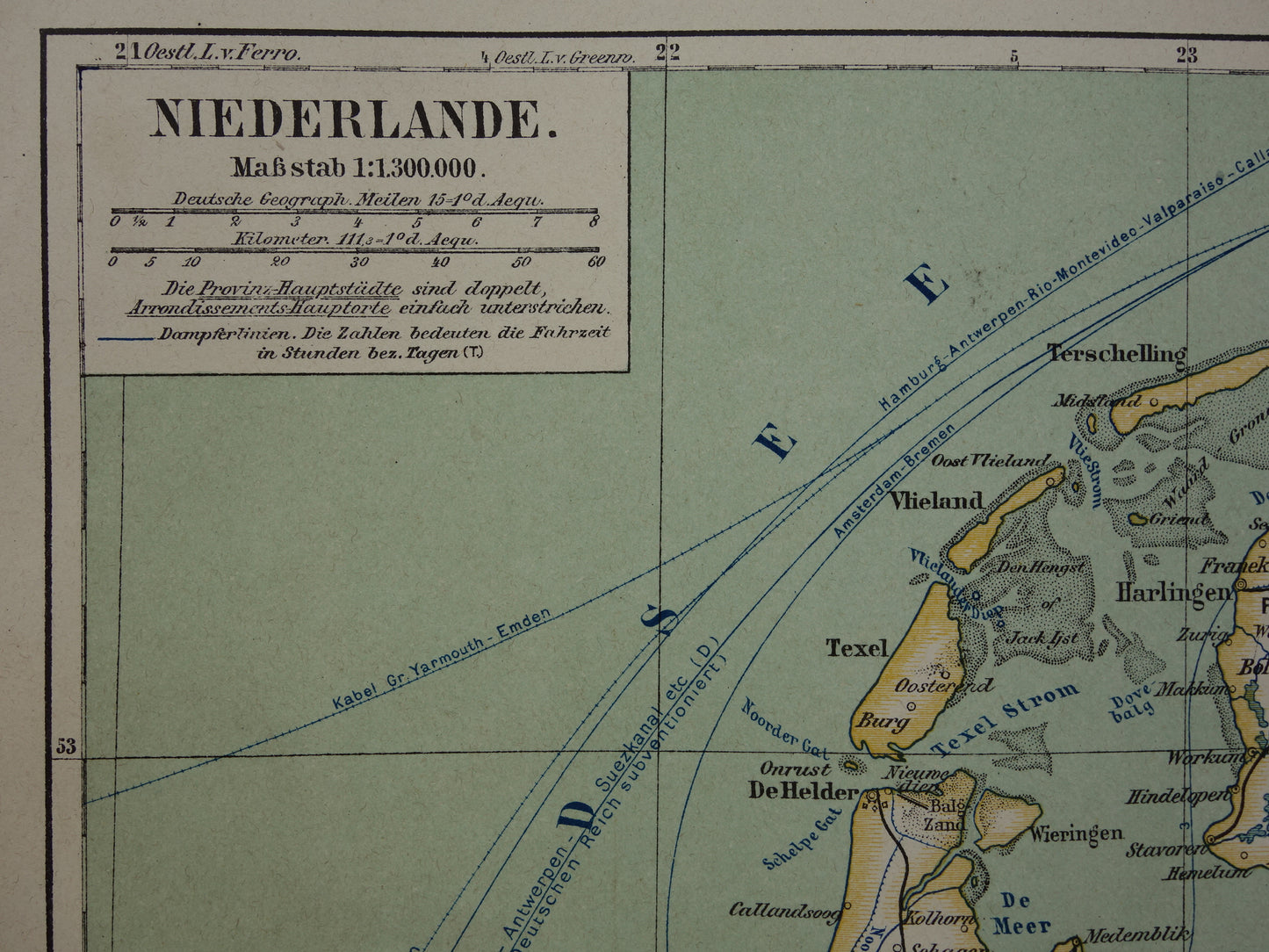 NEDERLAND oude landkaart van Nederland uit 1893 originele antieke historische kaart NL
