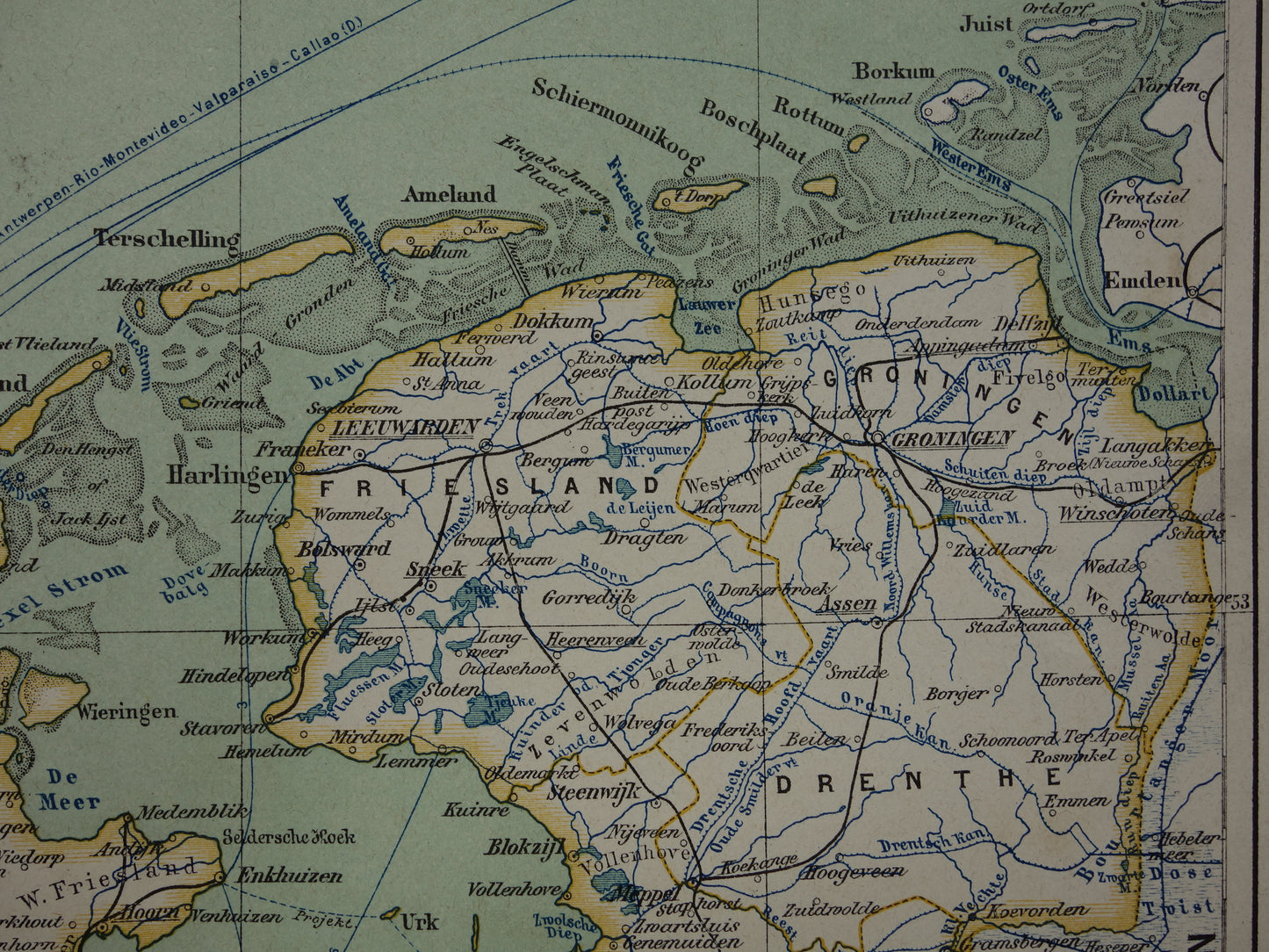 NEDERLAND oude landkaart van Nederland uit 1893 originele antieke historische kaart NL