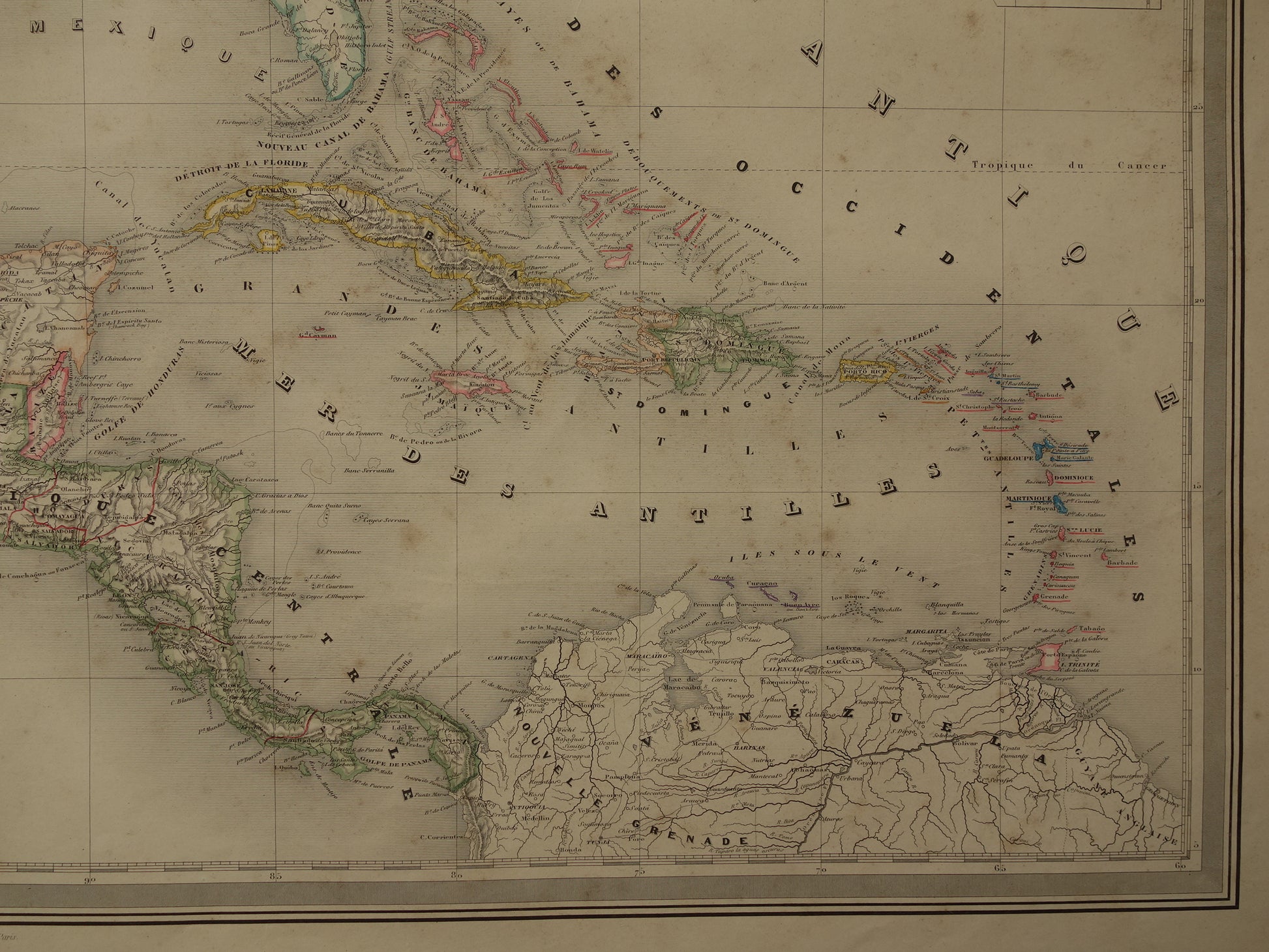 originele historische oude kaart kaarten poster VS en Mexico en Caribisch gebied