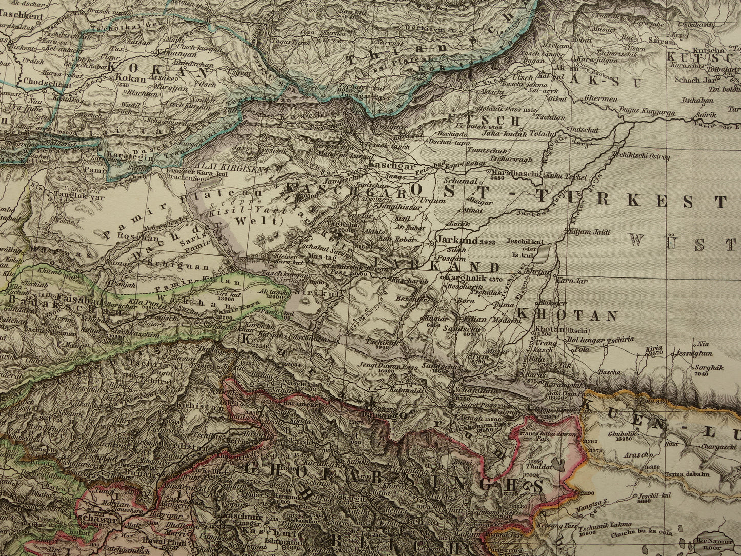 CENTRAAL-AZIË oude kaart van Tibet Kashmir Turkestan Himalaya antieke Duitse kaart Oezbekistan Kirgizië Tadzjikistan