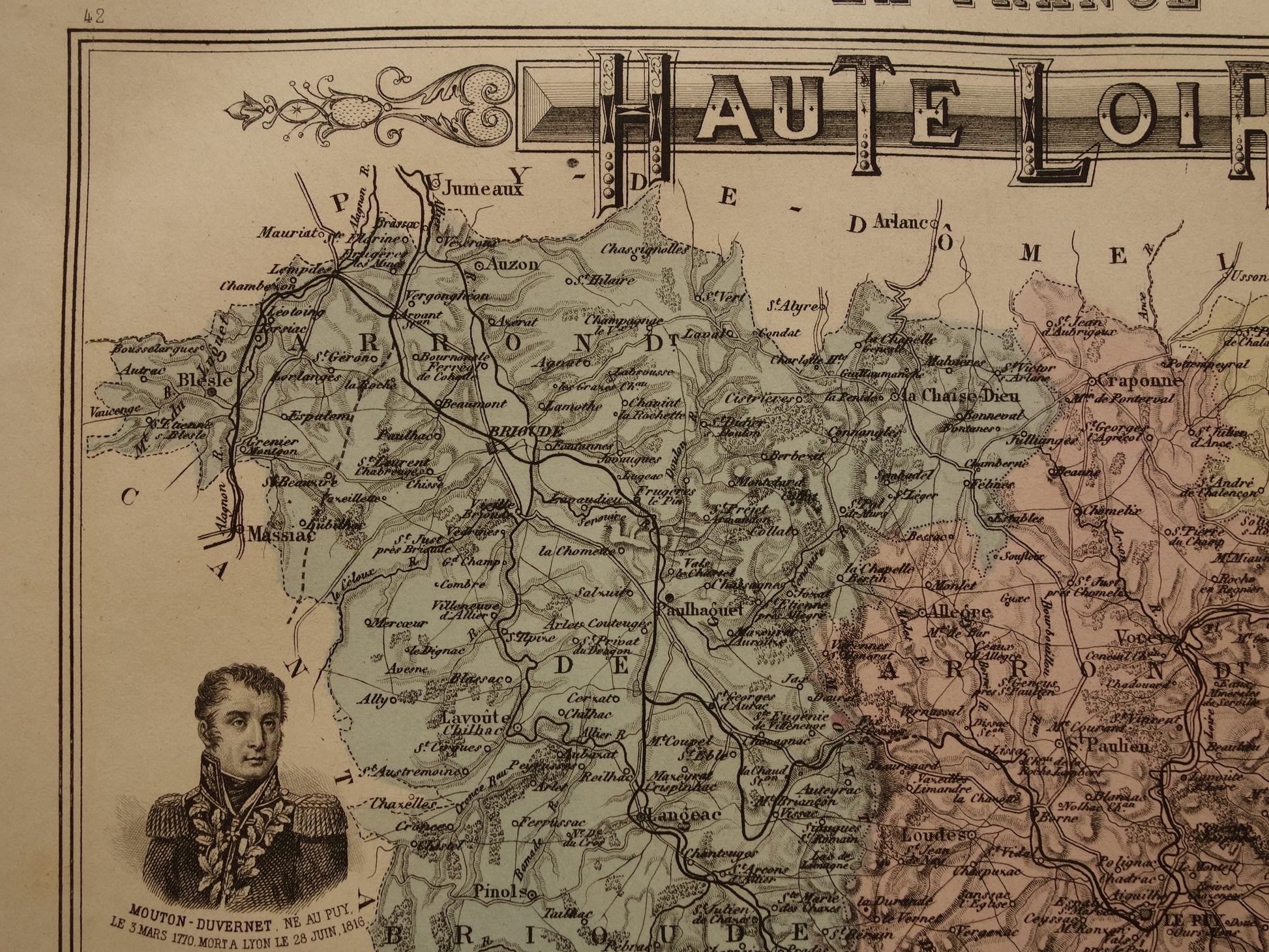 Haute Loire antieke historische kaart landkaart kopen