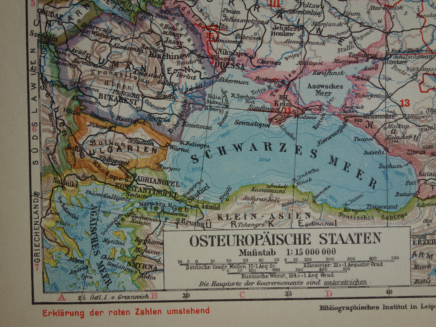 Oude landkaart van Europees Rusland uit 1928 Vintage landkaart Oost-Europa