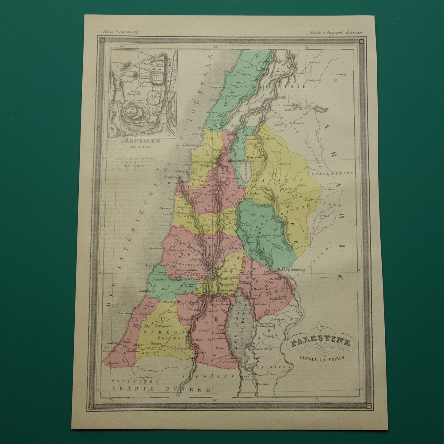 Oude kaart van Palestina in de klassieke oudheid Originele antieke landkaart Israël Libanon vintage kaarten