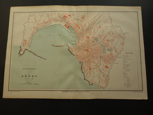 GENUA antieke kaart van Genua Italië uit 1879 originele oude vintage Franse plattegrond