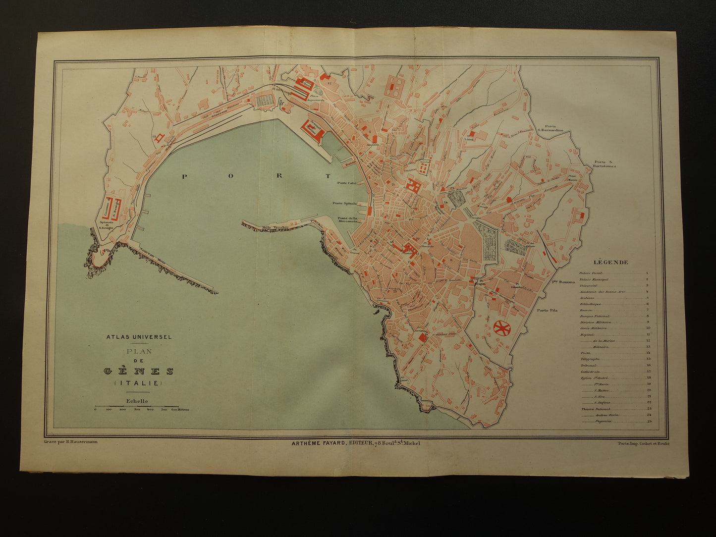GENUA antieke kaart van Genua Italië uit 1879 originele oude vintage Franse plattegrond