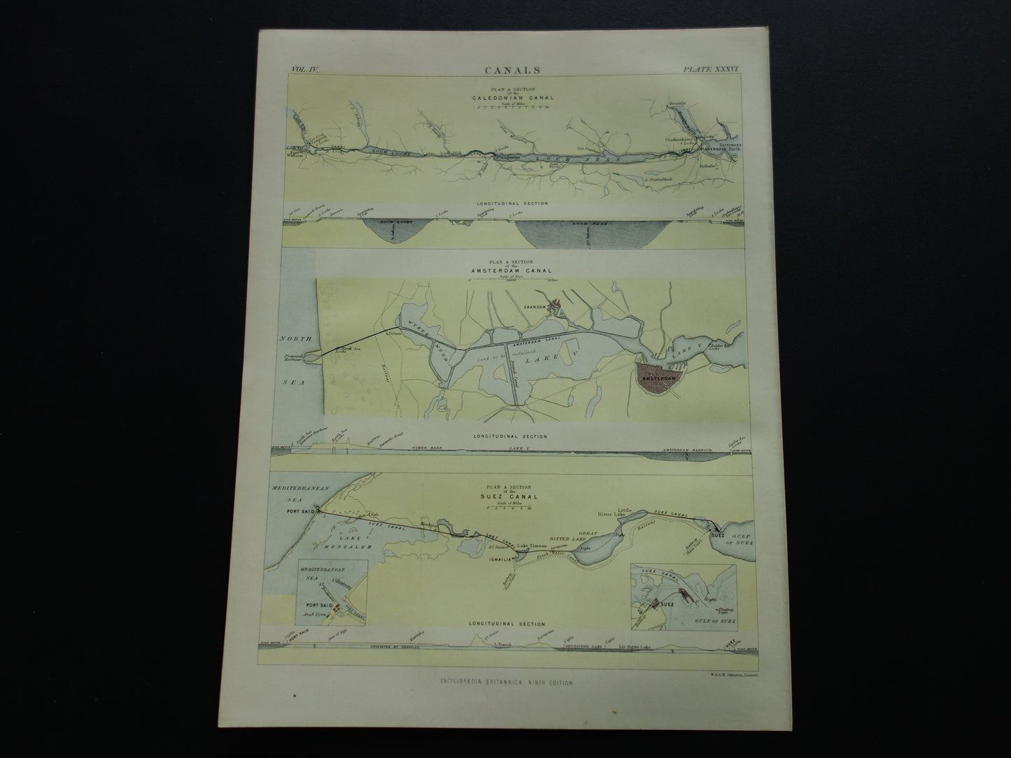 NOORDZEEKANAAL Antieke landkaart originele 140+ jaar oude Engelse kaart van het Noordzeekanaal Amsterdam Ijmuiden