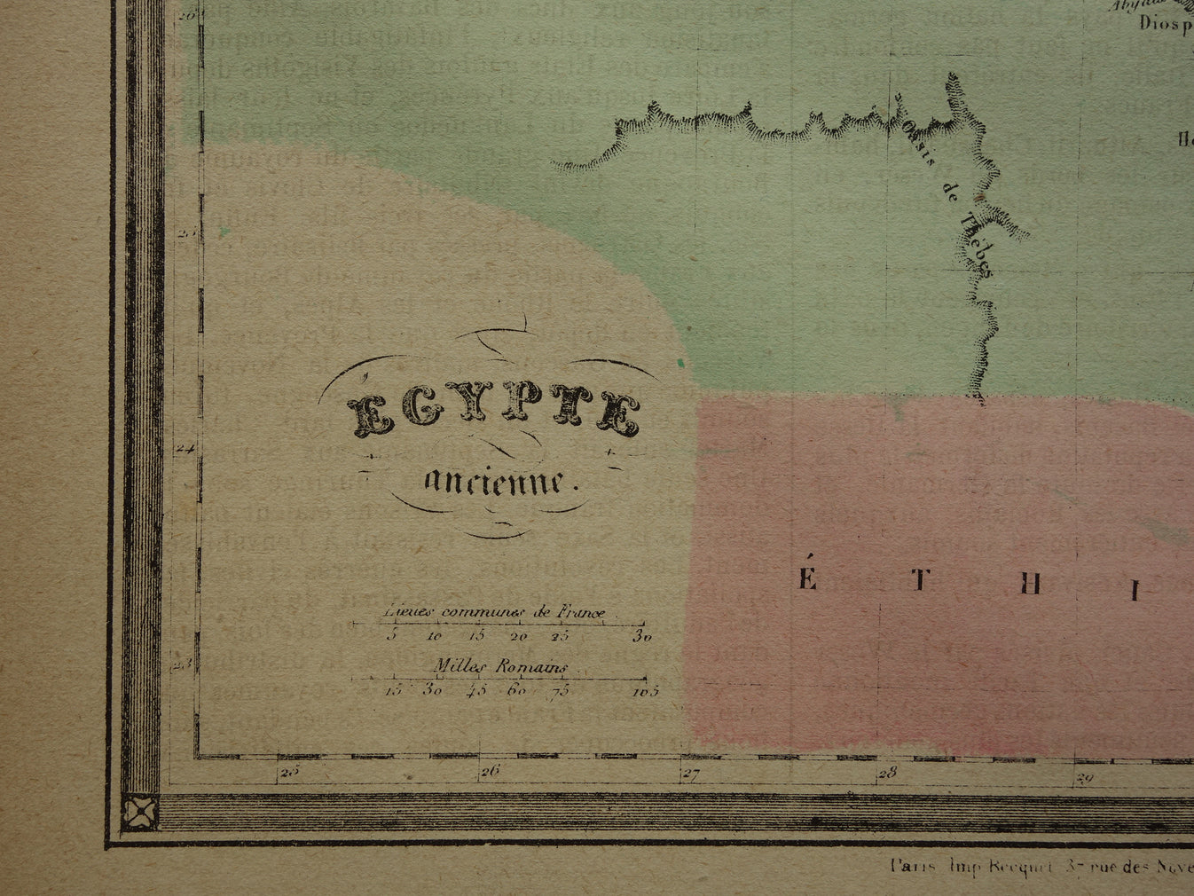 Kaart van het oude Egypte Kleurrijke antieke Franse landkaart van Egyp