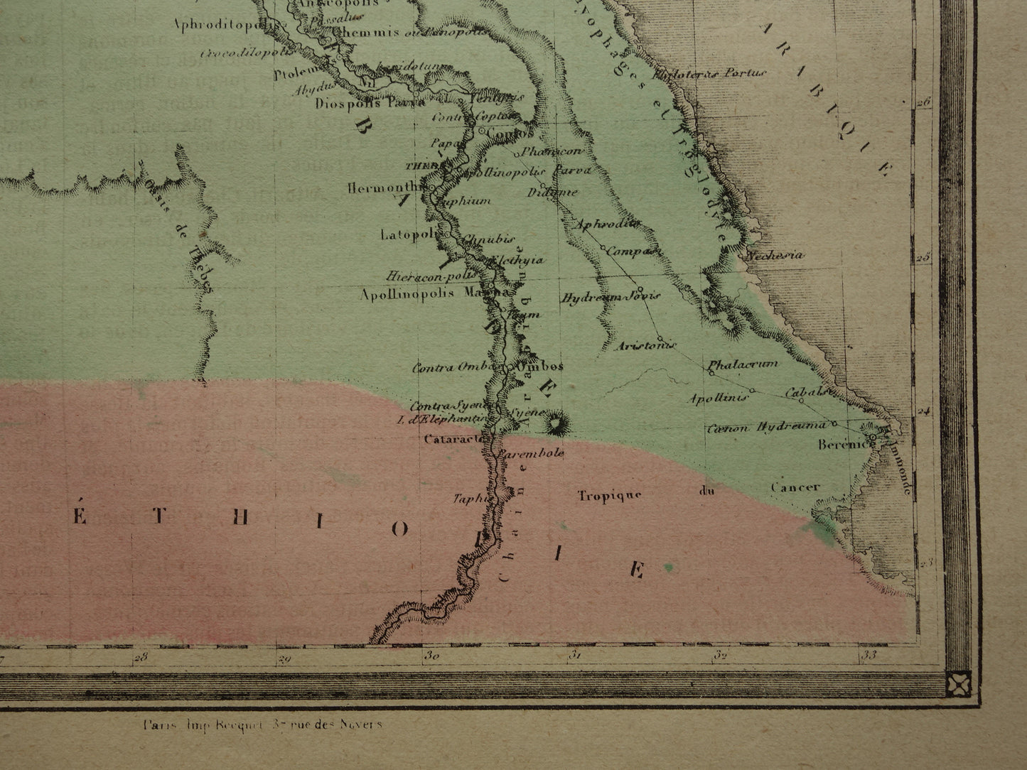 Kaart van het oude Egypte Kleurrijke antieke Franse landkaart van Egypte in klassieke oudheid - vintage kaarten