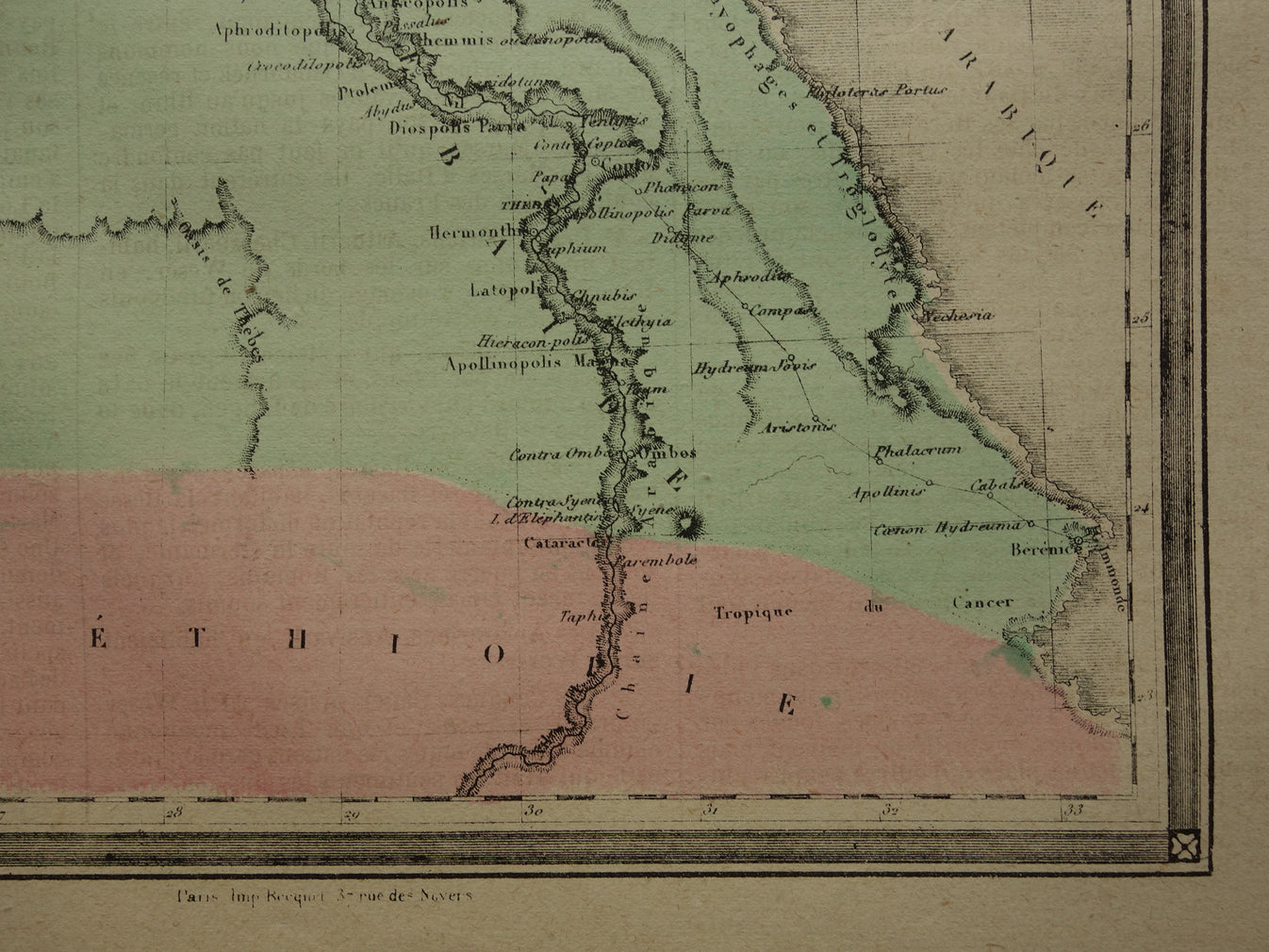 Kaart van het oude Egypte Kleurrijke antieke Franse landkaart van Egyp