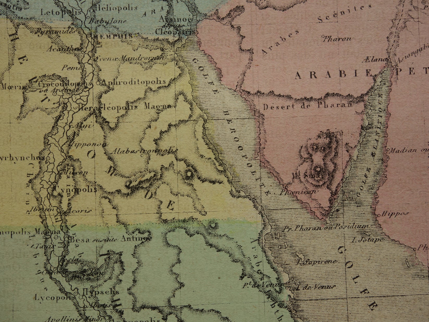 Kaart van het oude Egypte Kleurrijke antieke Franse landkaart van Egyp