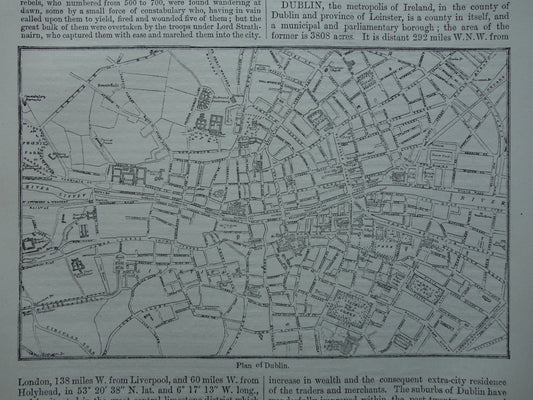 DUBLIN oude kaart van Dublin Ierland 1877 originele antieke plattegrond van Dublin