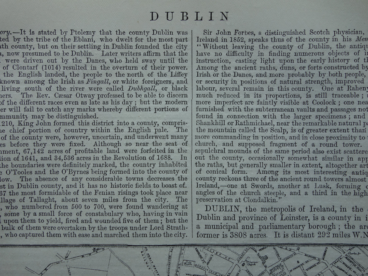 DUBLIN oude kaart van Dublin Ierland 1877 originele antieke plattegrond van Dublin