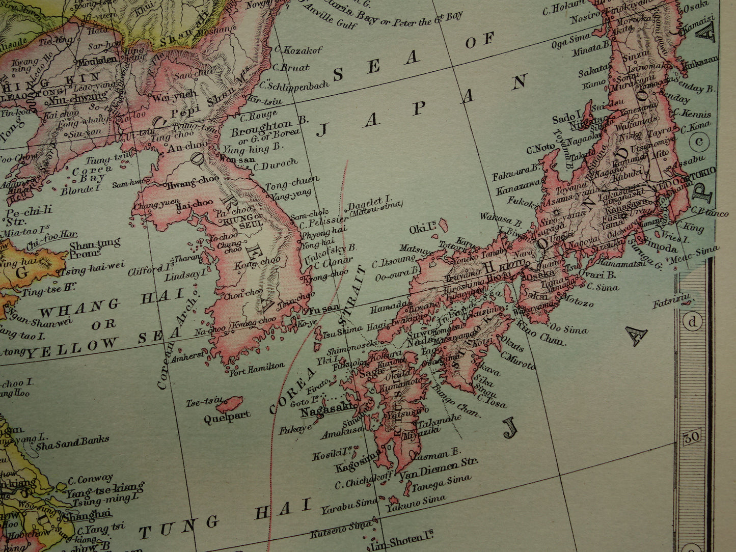 CHINA oude kaart 1890 originele antieke Engelse landkaart van het Chinese Rijk historische poster