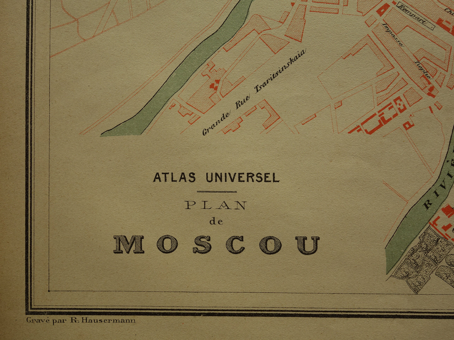 MOSKOU Oude kaart van Moskou Rusland uit 1879 - beschadigd - originele historische plattegrond antieke kaarten